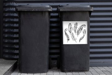 MuchoWow Wandsticker Eine schwarz-weiße Illustration von Federn (1 St), Mülleimer-aufkleber, Mülltonne, Sticker, Container, Abfalbehälter