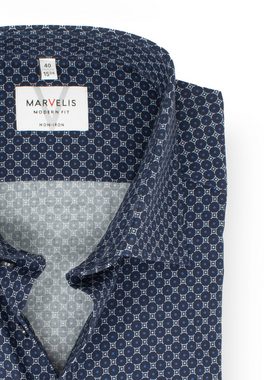MARVELIS Businesshemd Businesshemd - Modern Fit - Langarm - Muster - Marine Allover-Print