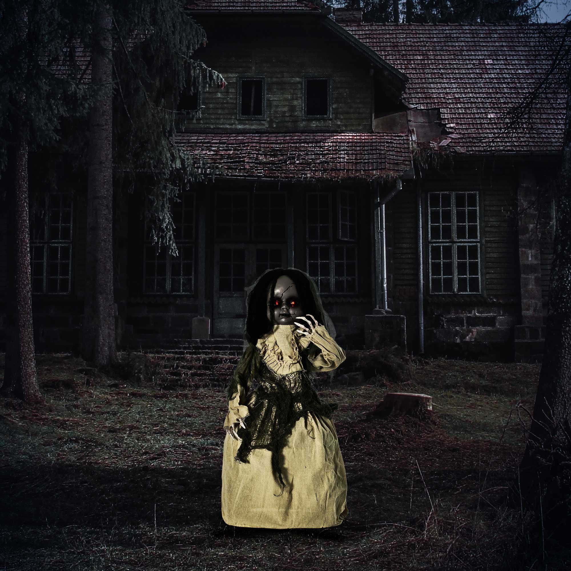 Outsunny Dekofigur Halloween-Dekoration Geisterpuppe mit Spezialeffekten (S günstig online kaufen