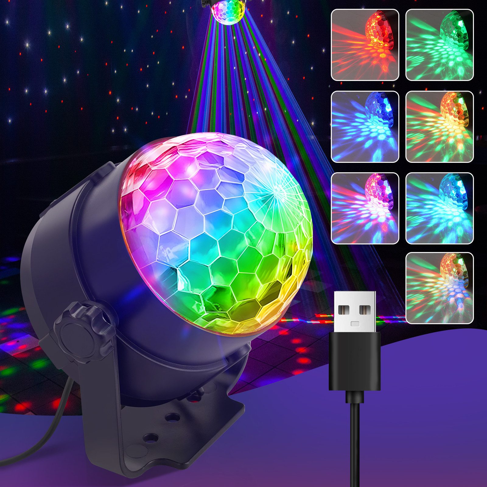 ZMH Discolicht Discokugel LED Discolicht Partylicht, LED fest integriert, Disco Ball Musikgesteuert mit USB Zuhause 360° Rotierende