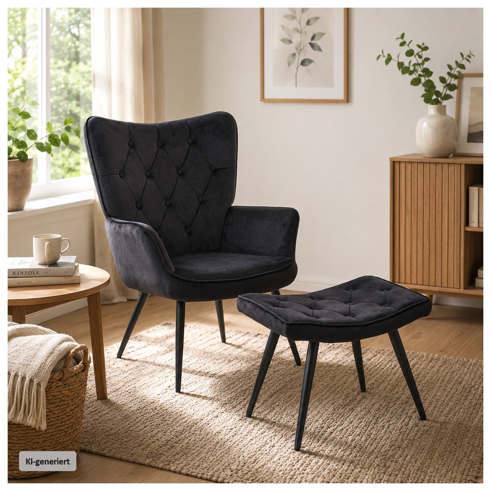 HTI-Living Polsterhocker Hocker Freya Velvet Schwarz (1 Stück, 1 St., 1 Hocker), Moderner Polsterhocker mit samtiger Oberfläche Fußablage – Bild 3 von 3
