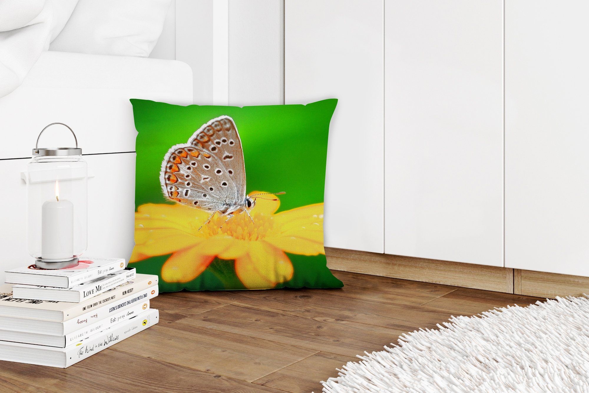 Dekokissen Füllung Sofakissen Wohzimmer, Schlafzimmer, für - MuchoWow Deko, Schmetterling Blumen Zierkissen mit Natur, -