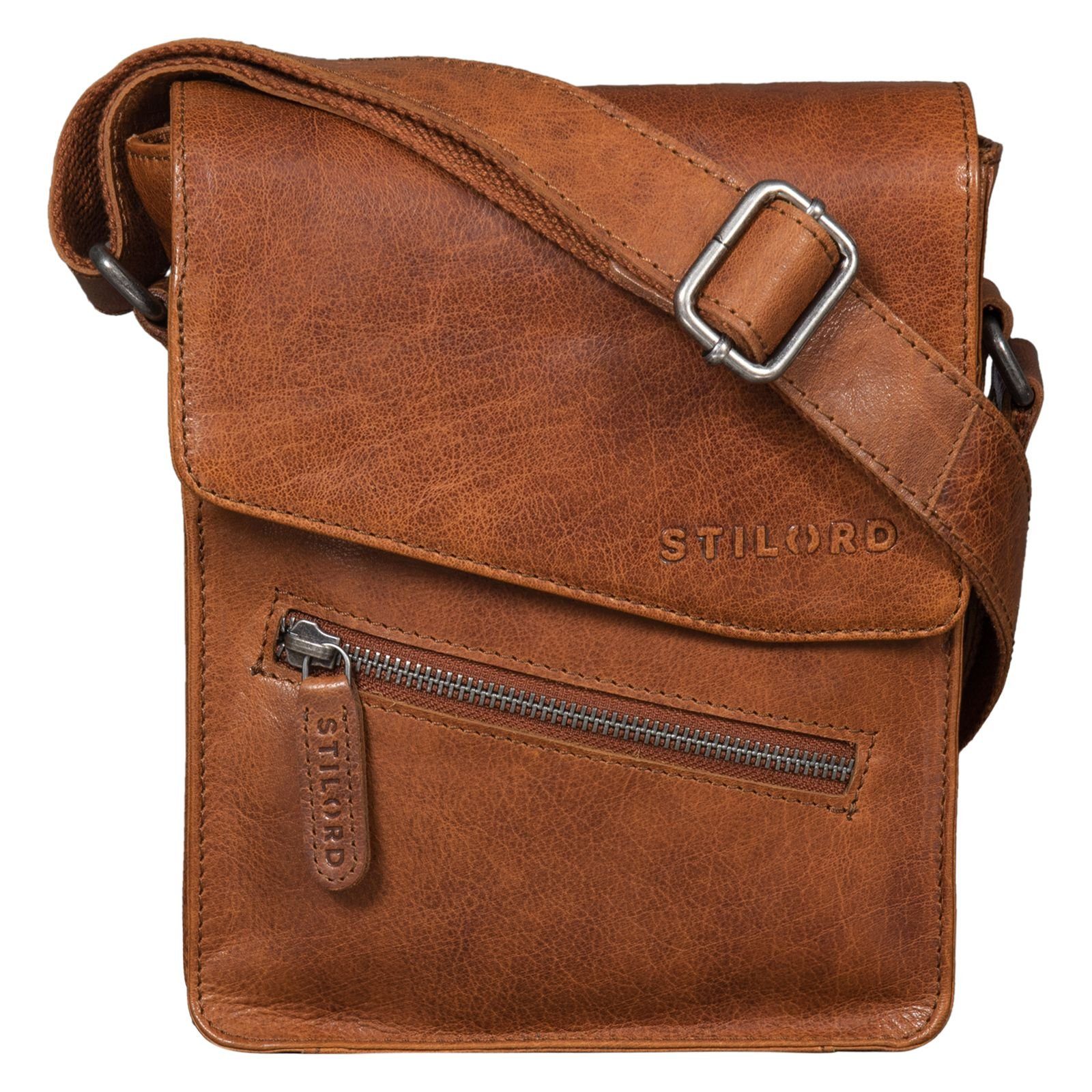 braun Kleine Leder Bag Tasche Messenger STILORD Herren - maraska "Steve"