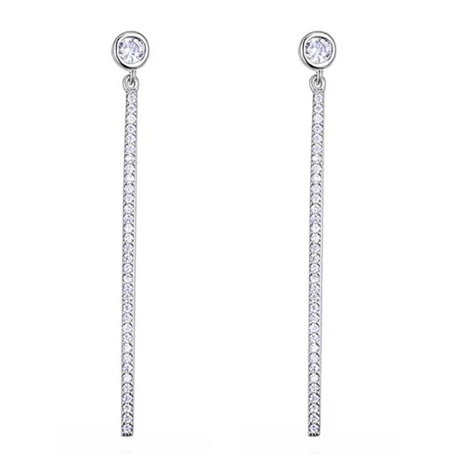 LÖB Paar Ohrstecker Damen Ohrringe Hängend Silber Stecker Zirkonia Steine  Glitzer Lang (Geschenke für Frauen Freundin zum Geburtstag Weihnachten  Weihnachtsgeschenke), Ohrstecker Strass Steinchen Stab Minimalistisch  Modern Brautschmuck