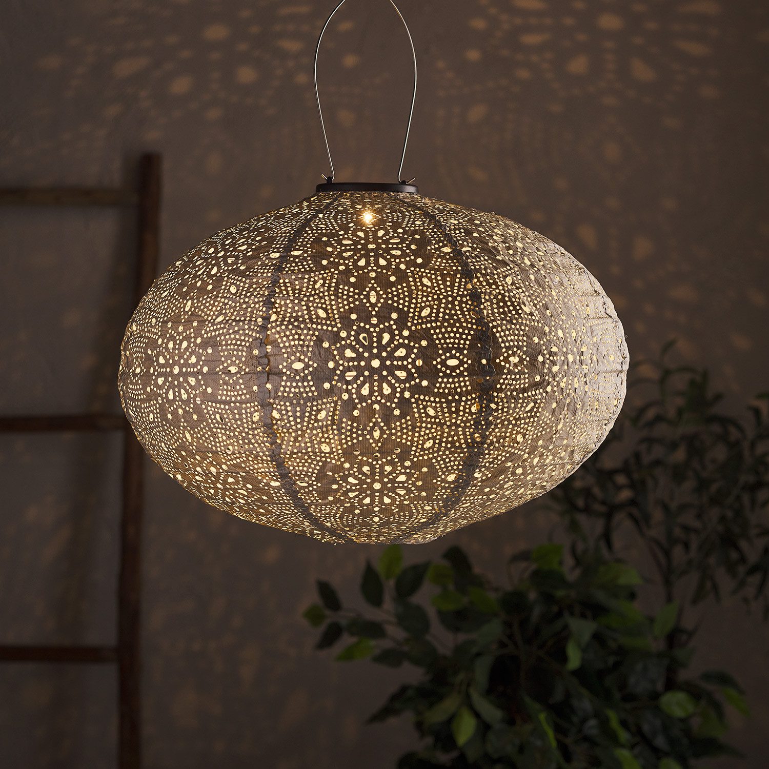 Lights4fun LED Laterne Tyvek Solar Lampion silber