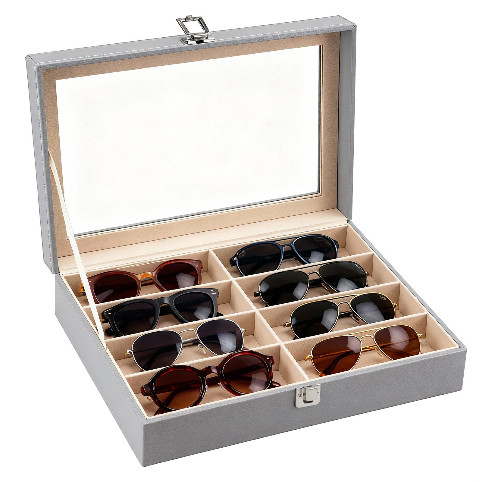 Youyijia Aufbewahrungsbox Brillenbox Eleganter Brillenkoffer aus Kunstleder mit Sichtfenster