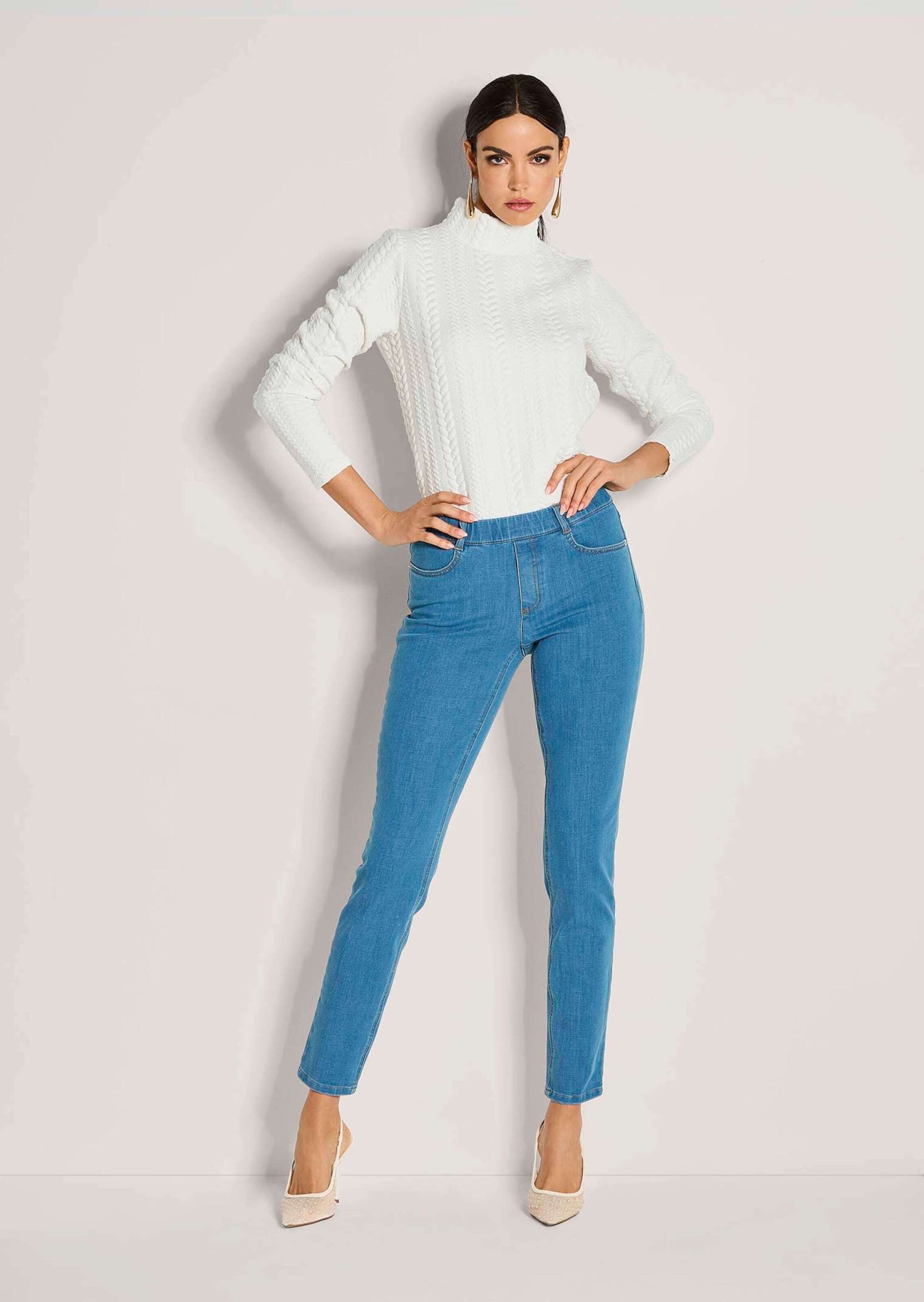 MADELEINE Gerade Jeans Denim-Leggings mit Schlupfbund Bi-elastische Jeans mit Schlupfbund im 4-Pocket-Design