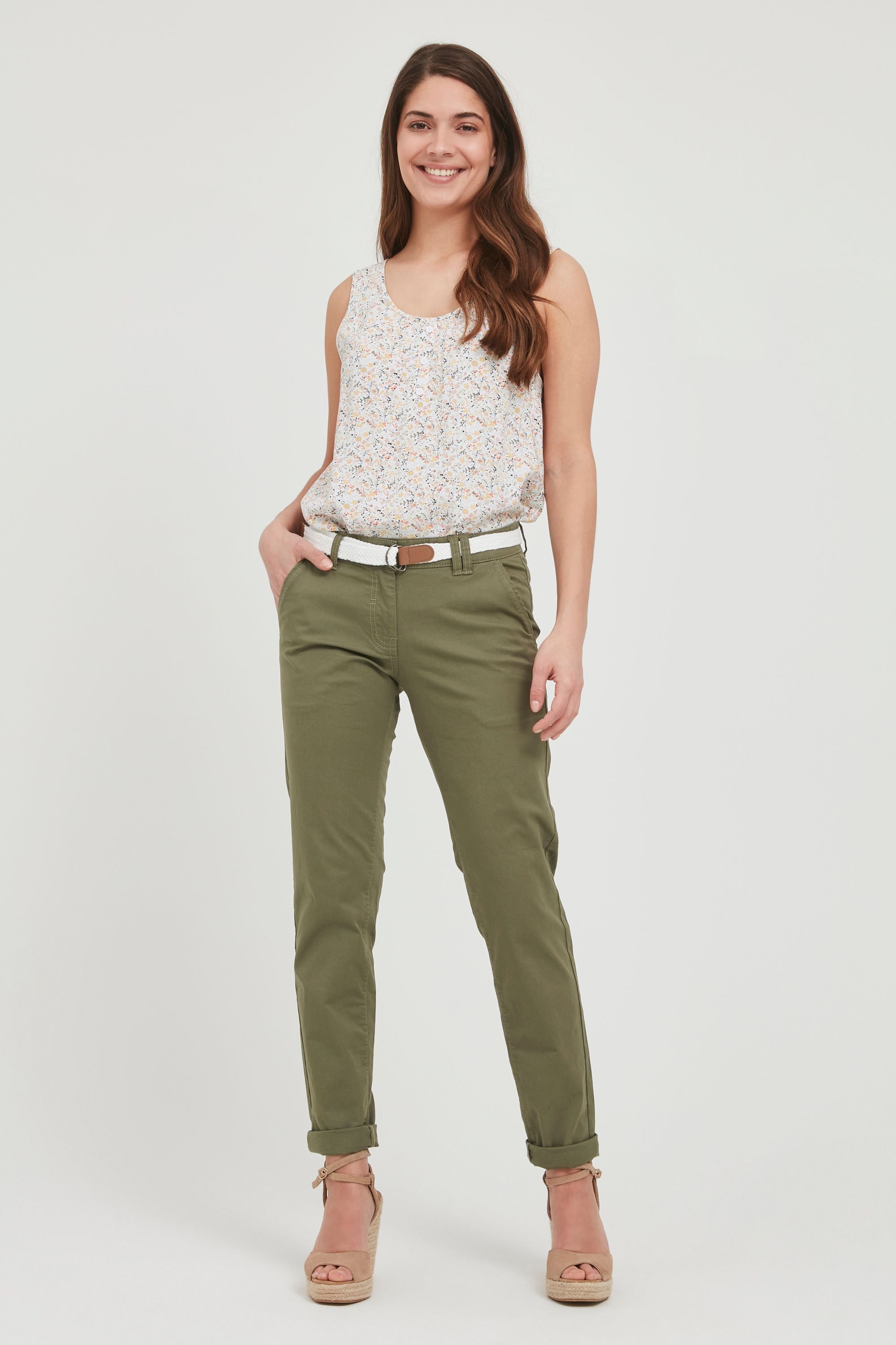 OXMO Chinohose OXChakira Lange Hose mit Gürtel in geflochtener Optik günstig online kaufen