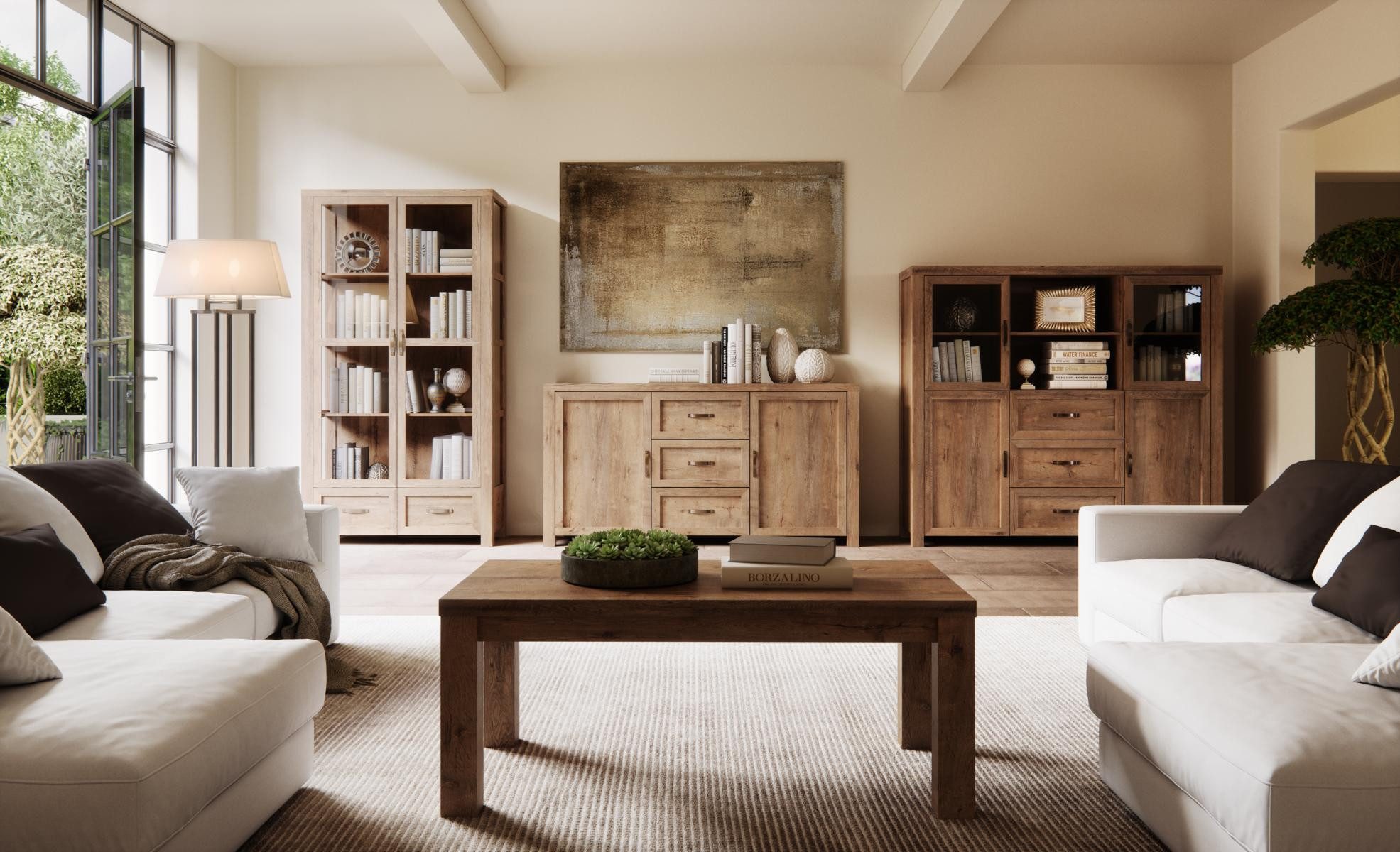 JVmoebel Wohnzimmer-Set Stilvolles Wohnzimmermöbel Set aus Holz und Glas im Landhausstil, Made in Europa