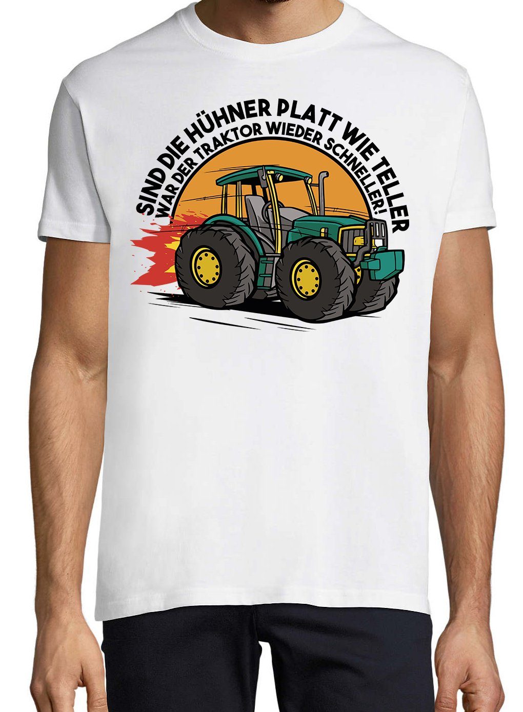 Herren Farmer Designz mit Frontprint Youth Weiß trendigem Shirt Traktor T-Shirt