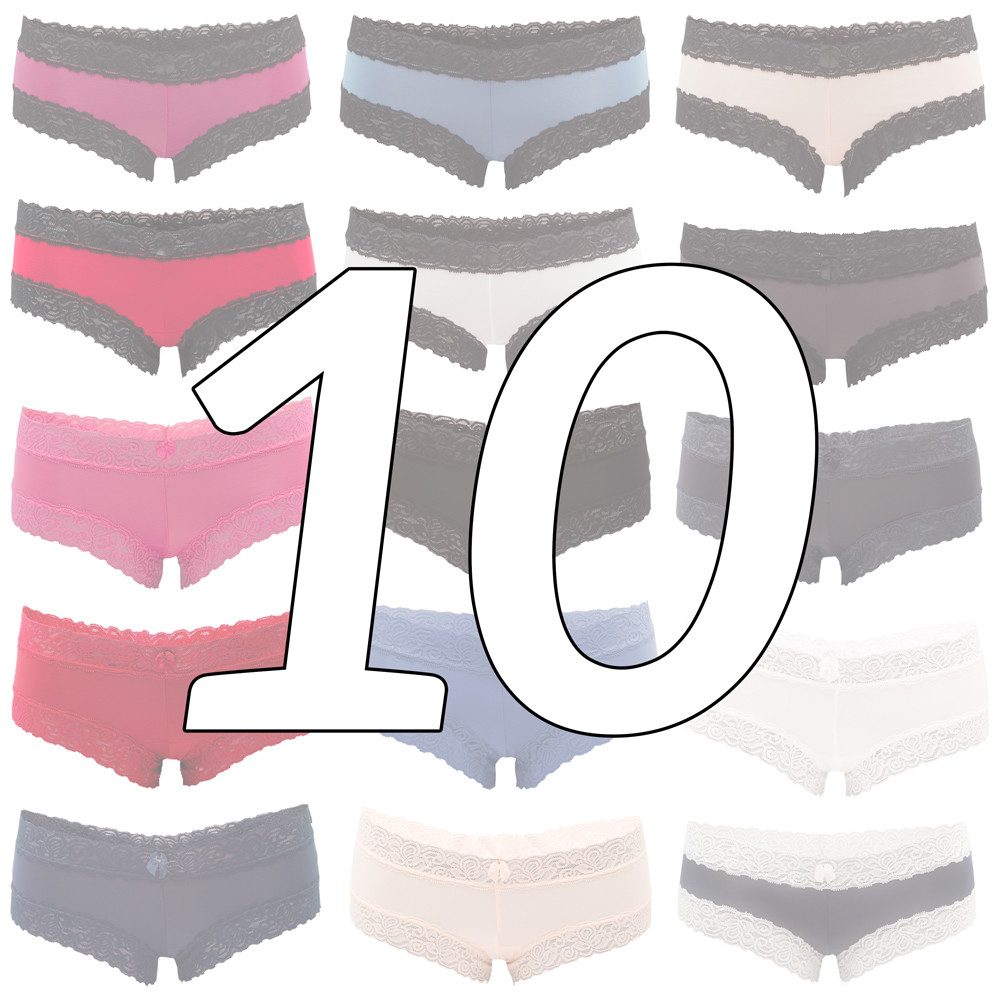 Fabio Farini Hipster Damen Unterwäsche - Frauen Unterhosen Panty Slip (Spar-Set, 10-St) mit floraler Spitze und Schleifchen, zufällig ausgewählte Farben – Bild 3 von 3