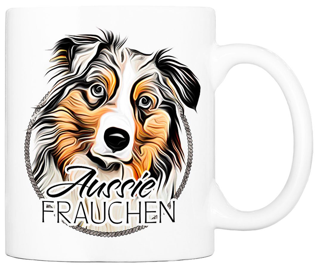 Cadouri Tasse AUSSIE FRAUCHEN - Kaffeetasse für Hundefreunde, Keramik, mit Hunderasse, beidseitig bedruckt, handgefertigt, Geschenk, 330 ml