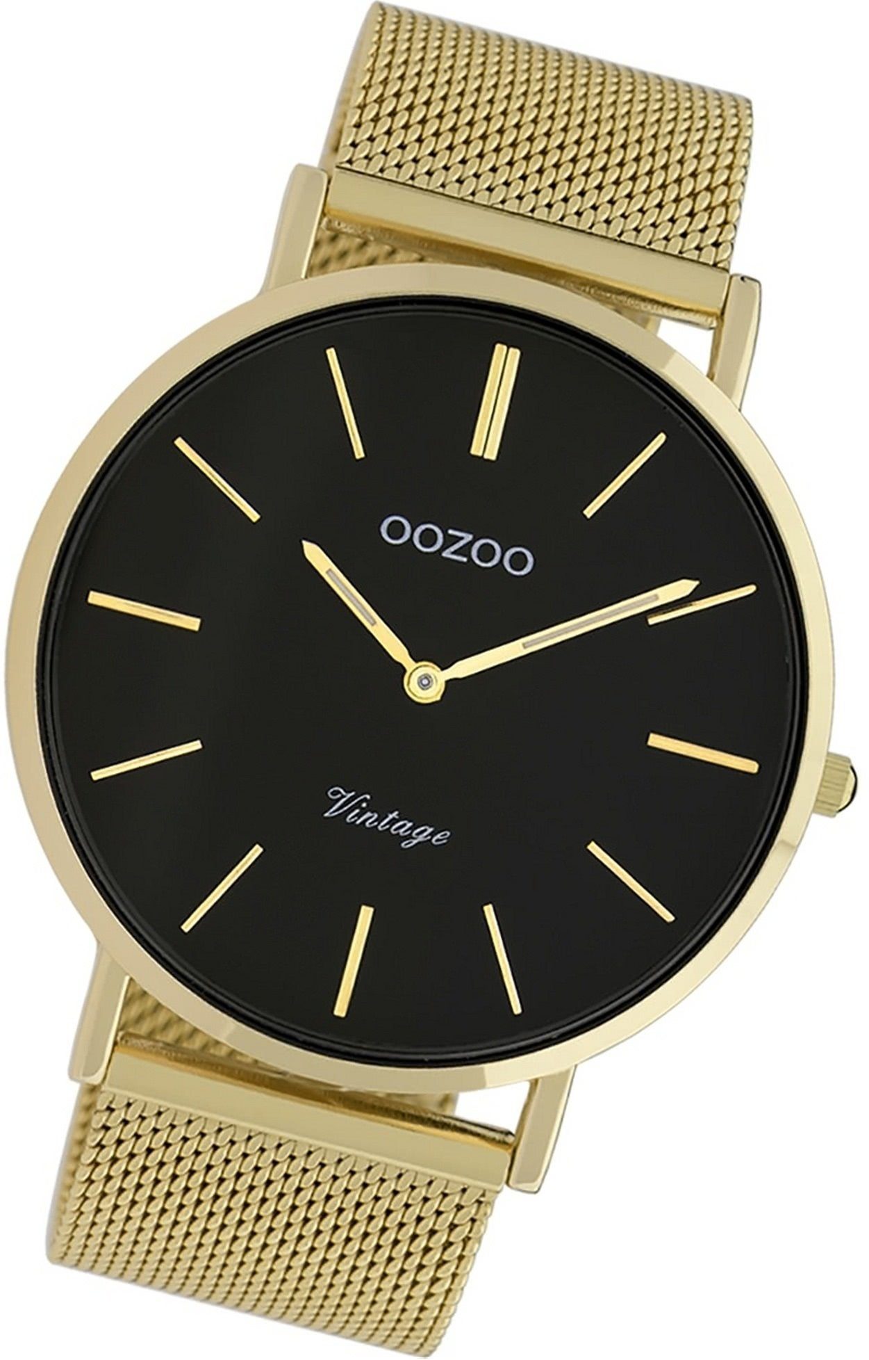 OOZOO Quarzuhr Oozoo Edelstahl Herrenuhr C9912A Analog, Herrenuhr Edelstahlarmband gold, rundes Gehäuse, groß (ca. 44mm)