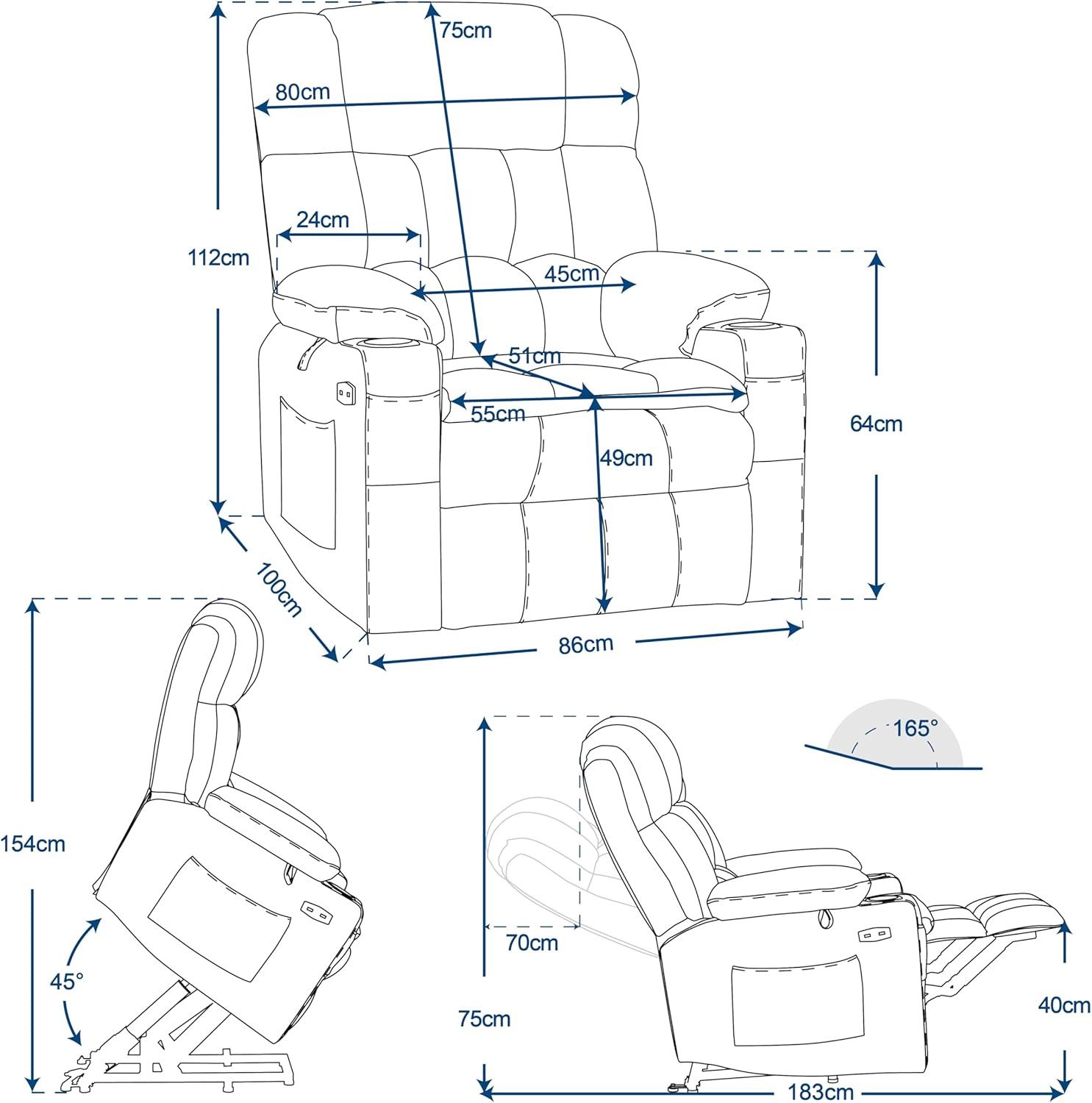 MCombo Relaxsessel M MCombo Elektrische Aufstehhilfe 3 Motor Relaxsessel 7546, mit 3 Motoren, mit Aufstehhilfe Elektrisch, mit Liegefunktion bis 165°