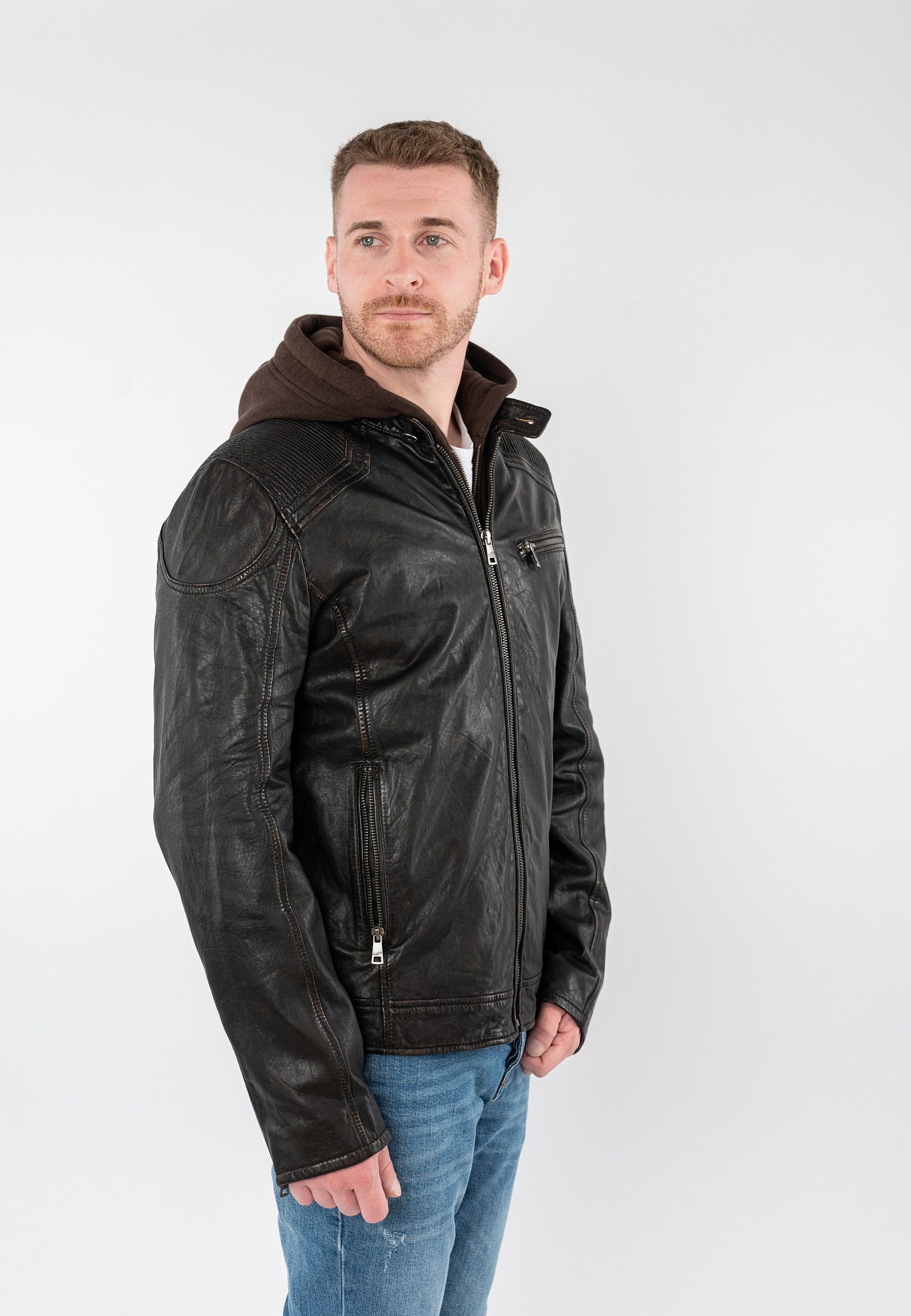 Mauritius Lederjacke MMWanjo mit abnehmbarer Jersey-Kapuze – Bild 3 von 5