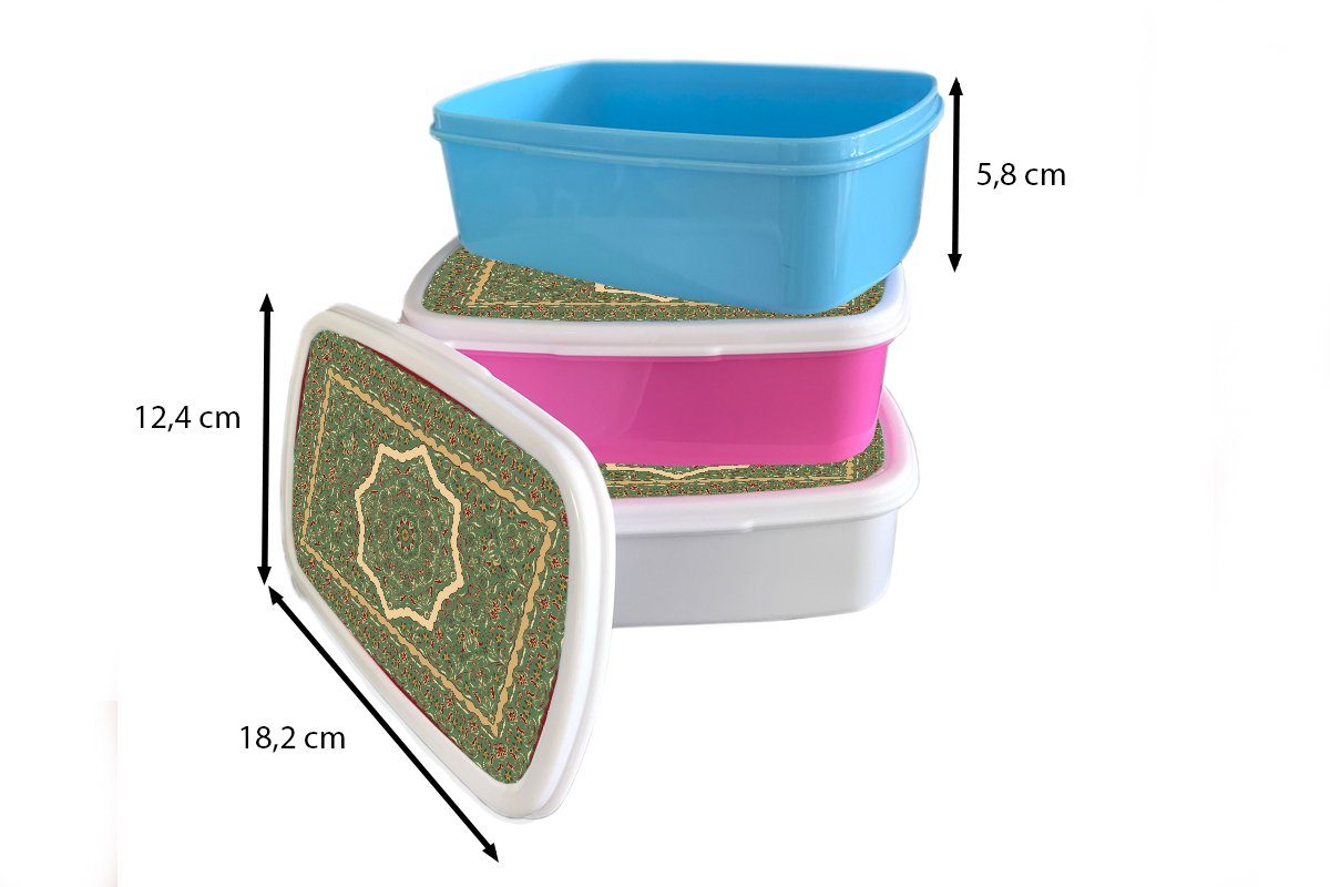 Lunchbox - - Kunststoff, Persische Snackbox, Grün, für Mädchen, - Brotdose Teppiche Teppiche Kunststoff Brotbox Mandala Erwachsene, rosa (2-tlg), MuchoWow Kinder,