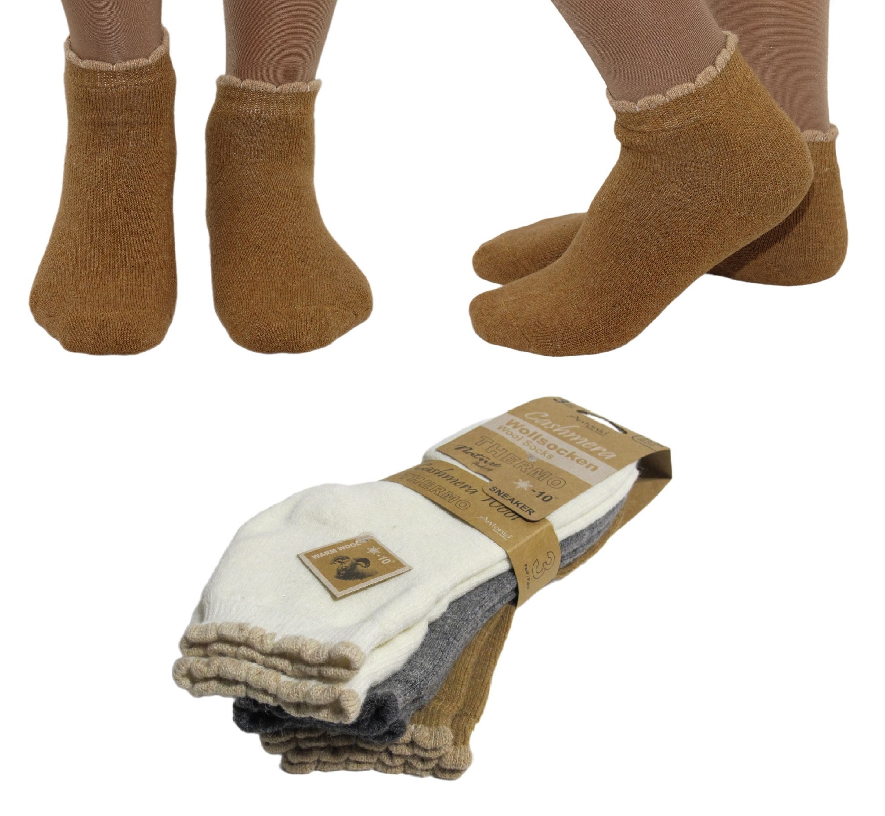 Thermosocken 3 Paar Wollsocken Socken Damen kurz Thermo Strümpfe Rüschen am Bund