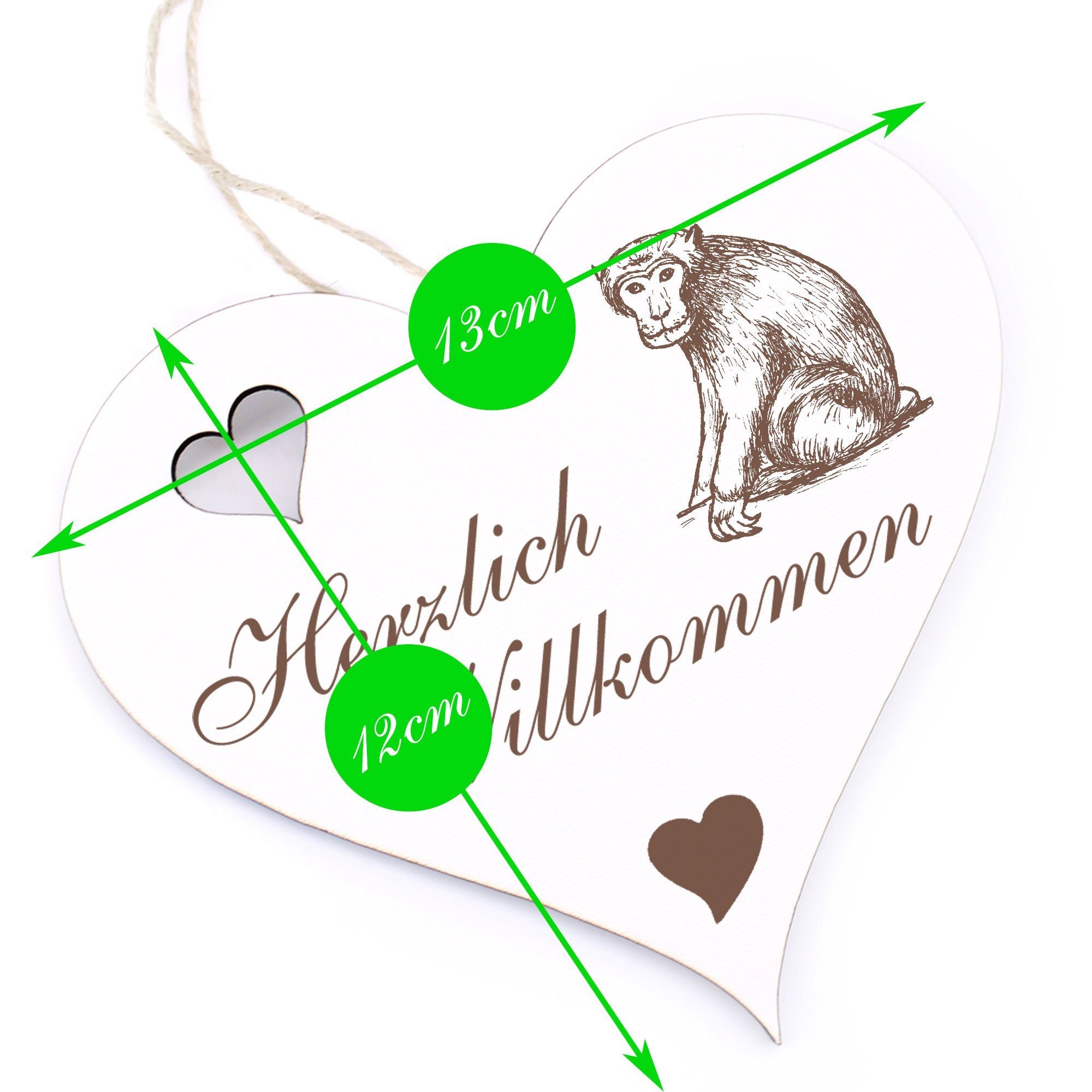 Dekolando Hängedekoration Herzlich Willkommen - 13x12cm - sitzender Affe