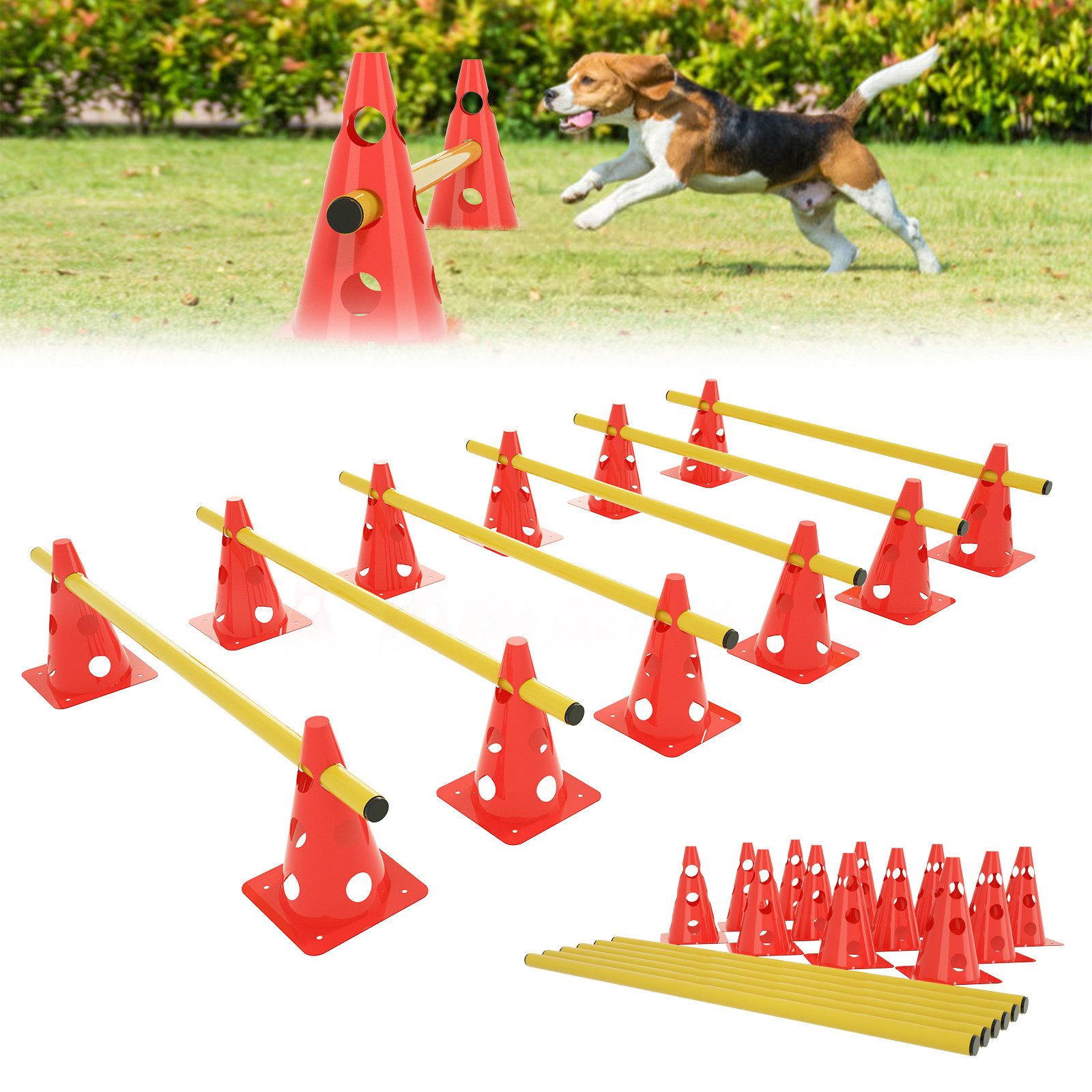 FIVMEN Agility-Hürde Agility Hürdenset Steckhürdenset Koordinationsset für Fußball 18-tlg, für Fußball Kinder Hund Trainer Indoor Outdoor, Verstellbar