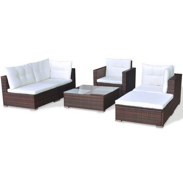 vidaXL Gartenlounge-Set 6-tlg. Garten-Lounge-Set mit Auflagen Poly Rattan Braun, (6-tlg)