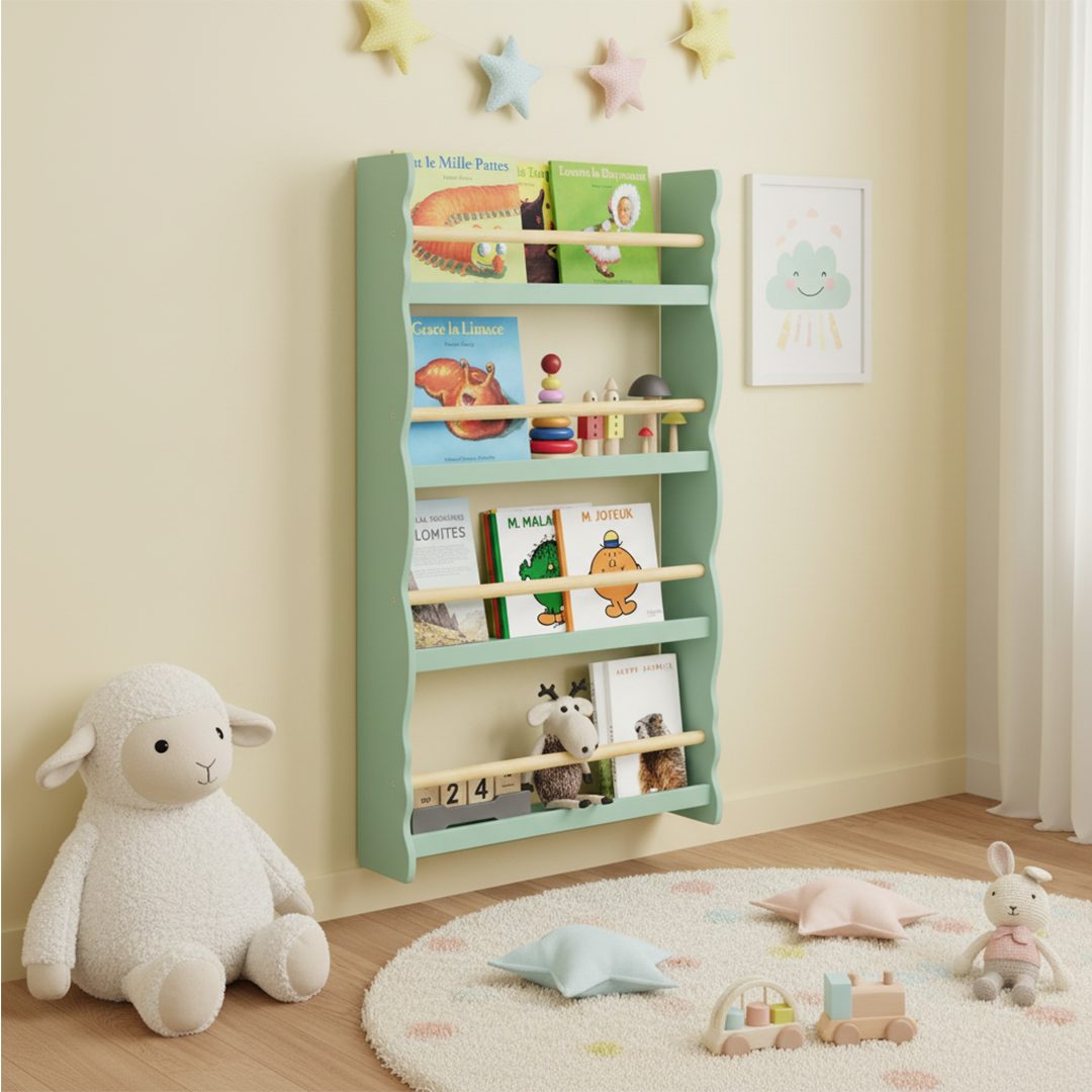 Bellabino Kinderregal Tista Bücherwandregal aus Holz, grün, Spielzeugaufbew günstig online kaufen