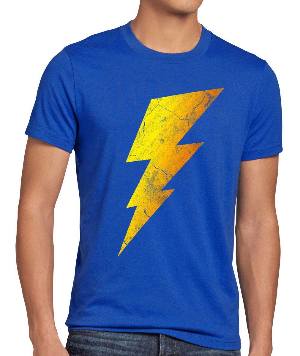 style3 Print-Shirt Herren T-Shirt Sheldon Lightning Bolt Blitz flash bang Comic cooper big theory blau