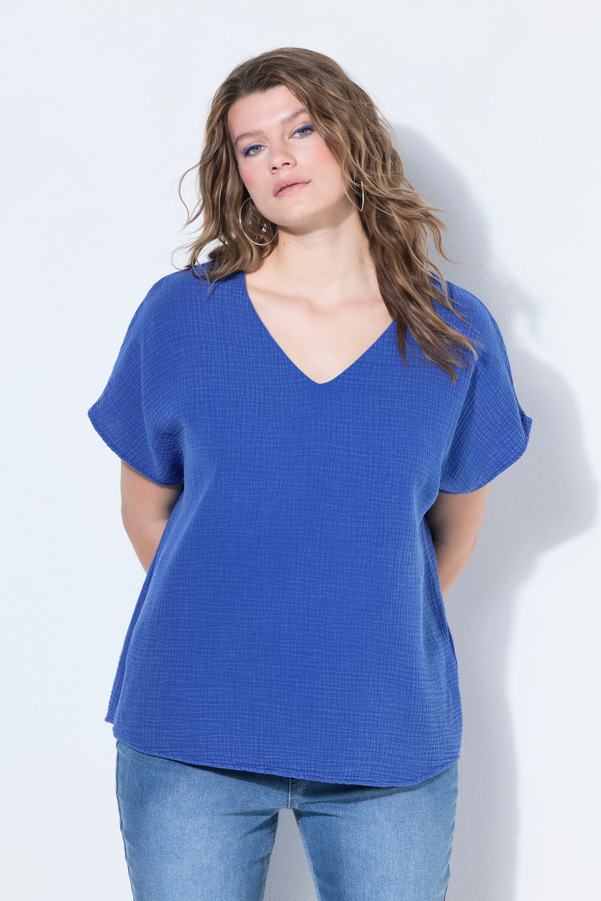Studio Untold Druckbluse Blusenshirt oversized Musselin V-Ausschnitt