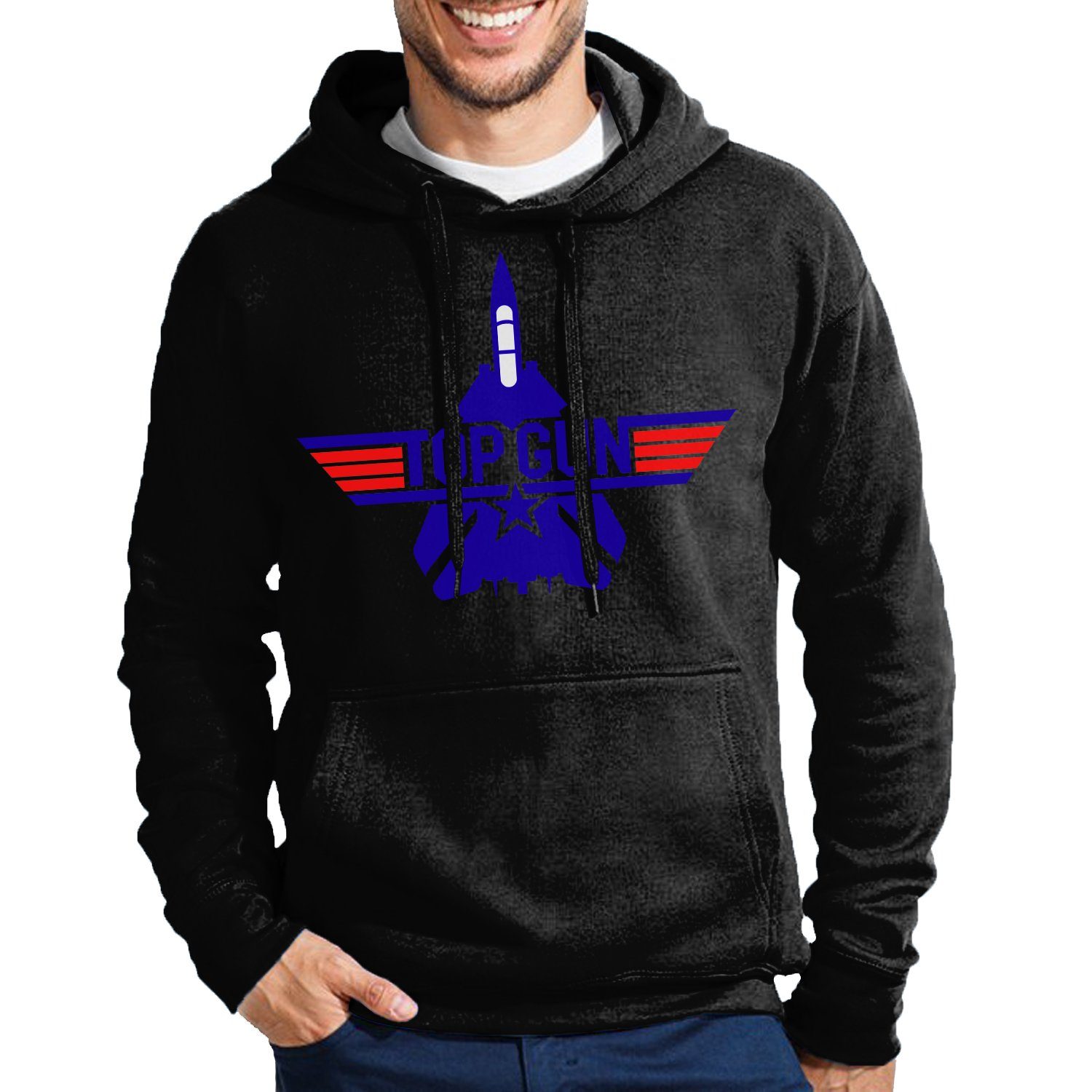 Blondie & Brownie Hoodie Herren Top Gun F-14 Tomcat 80s 90s Vintage Film Kino Maverick mit Kapuze Schwarz