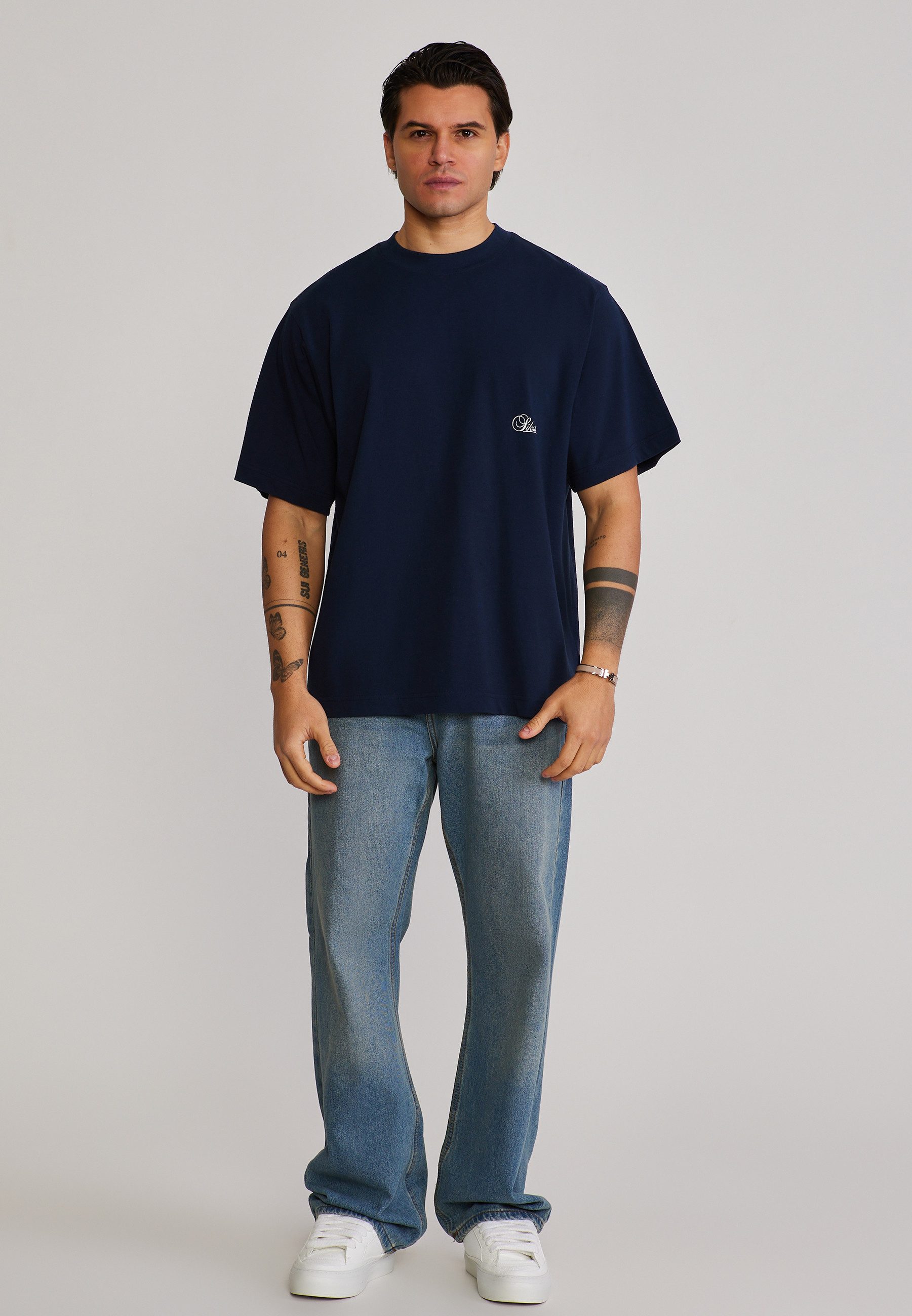 Siksilk T-Shirt SikSilk Herren Marineblaues Oversize-T-Shirt