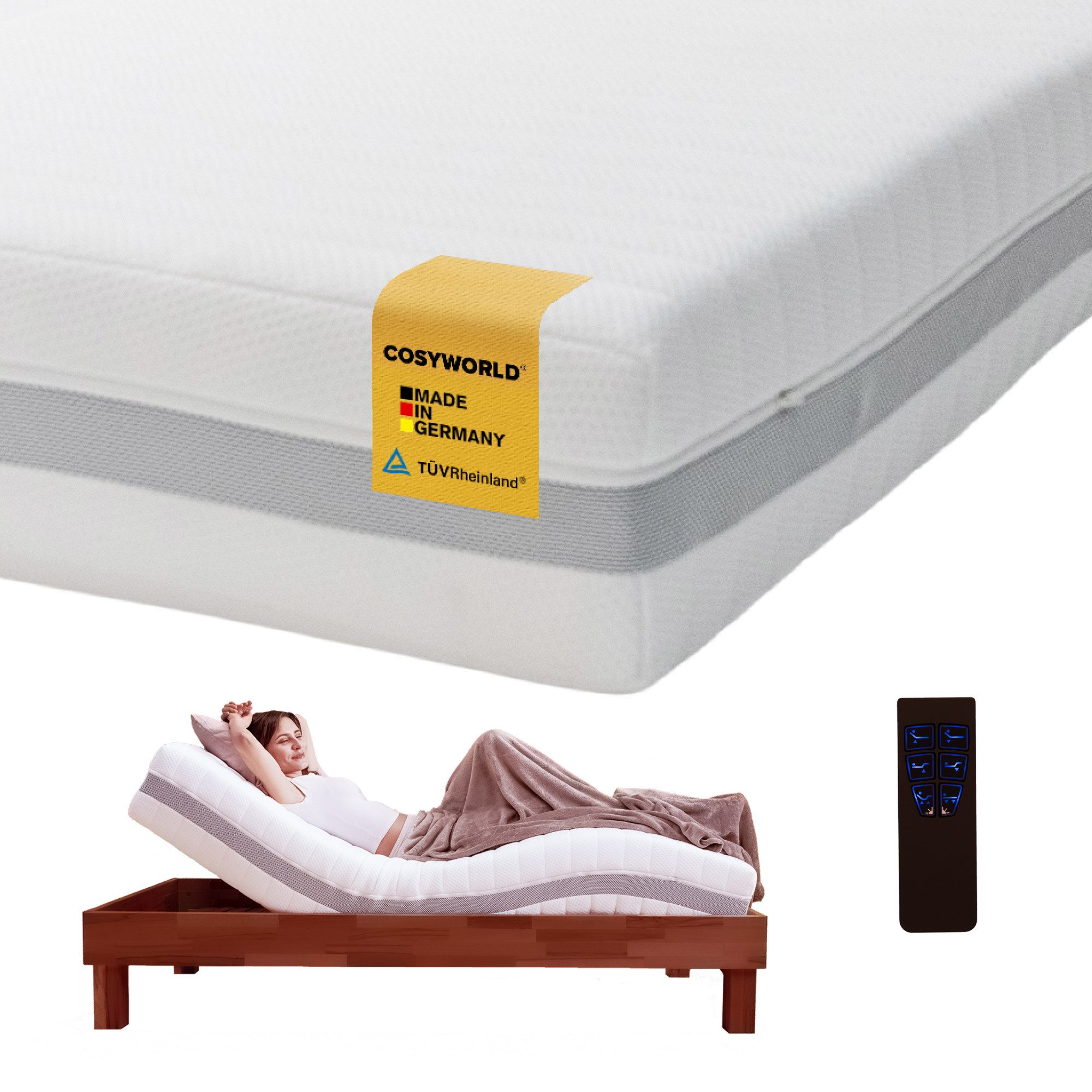 Kaltschaummatratze 7 Zonen Elektrisch verstellbare Matratze mit 2 Härtegraden soft/hart, COSYWORLD, 27 cm hoch, (CosyMa Wave, 1-tlg), Wendematratze stufenlos verstellbar, abnehmbarer Bezug, atmungsaktiv