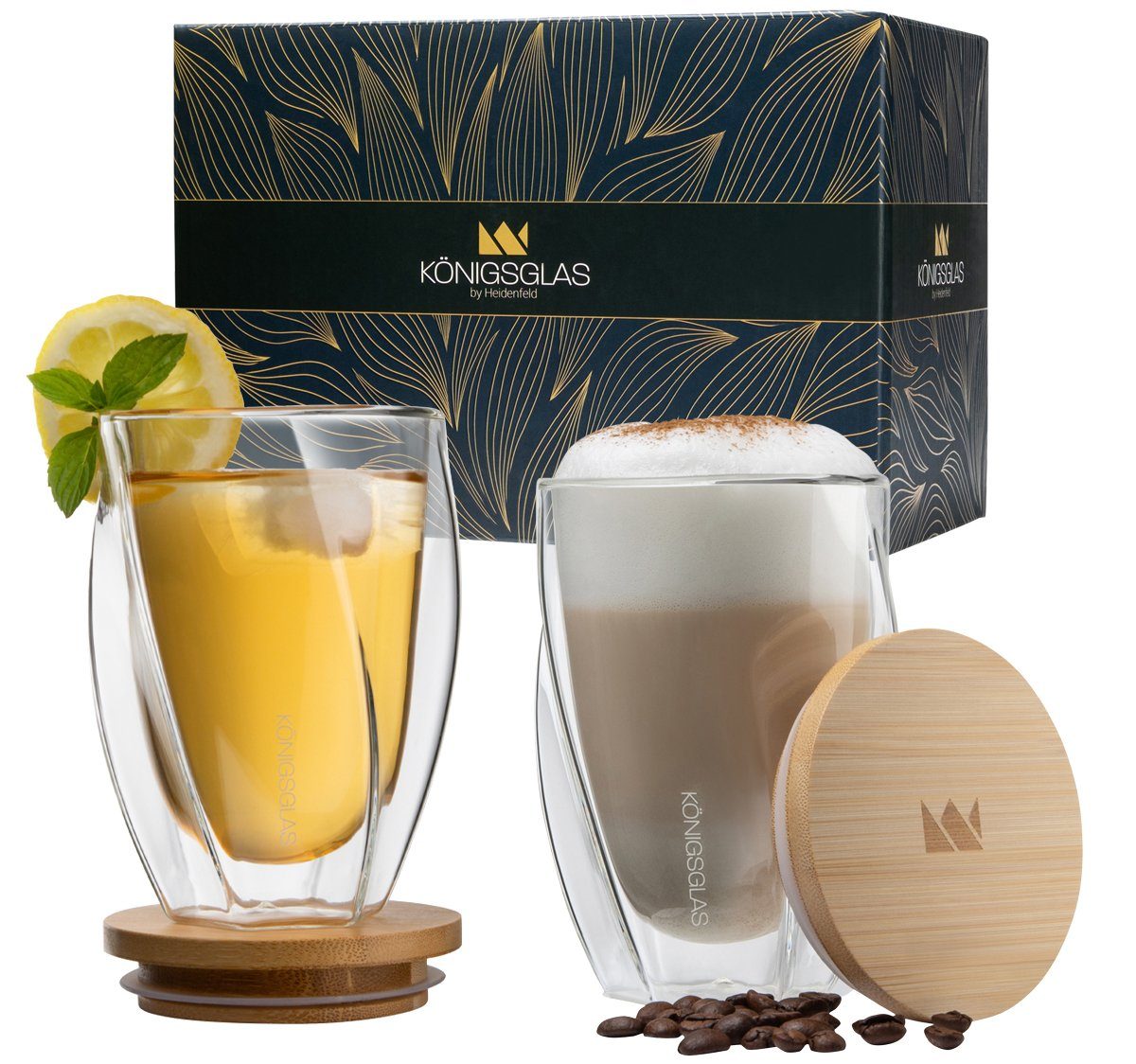Königsglas Gläser-Set Swing doppelwandige Gläser 2/4er Glas Set 250/350 ml Cocktailgläser, Premium Latte Macchiato Gläser aus Borosilikatglas, Trinkglas Kaffee Cappuccino Tasse Teeglas