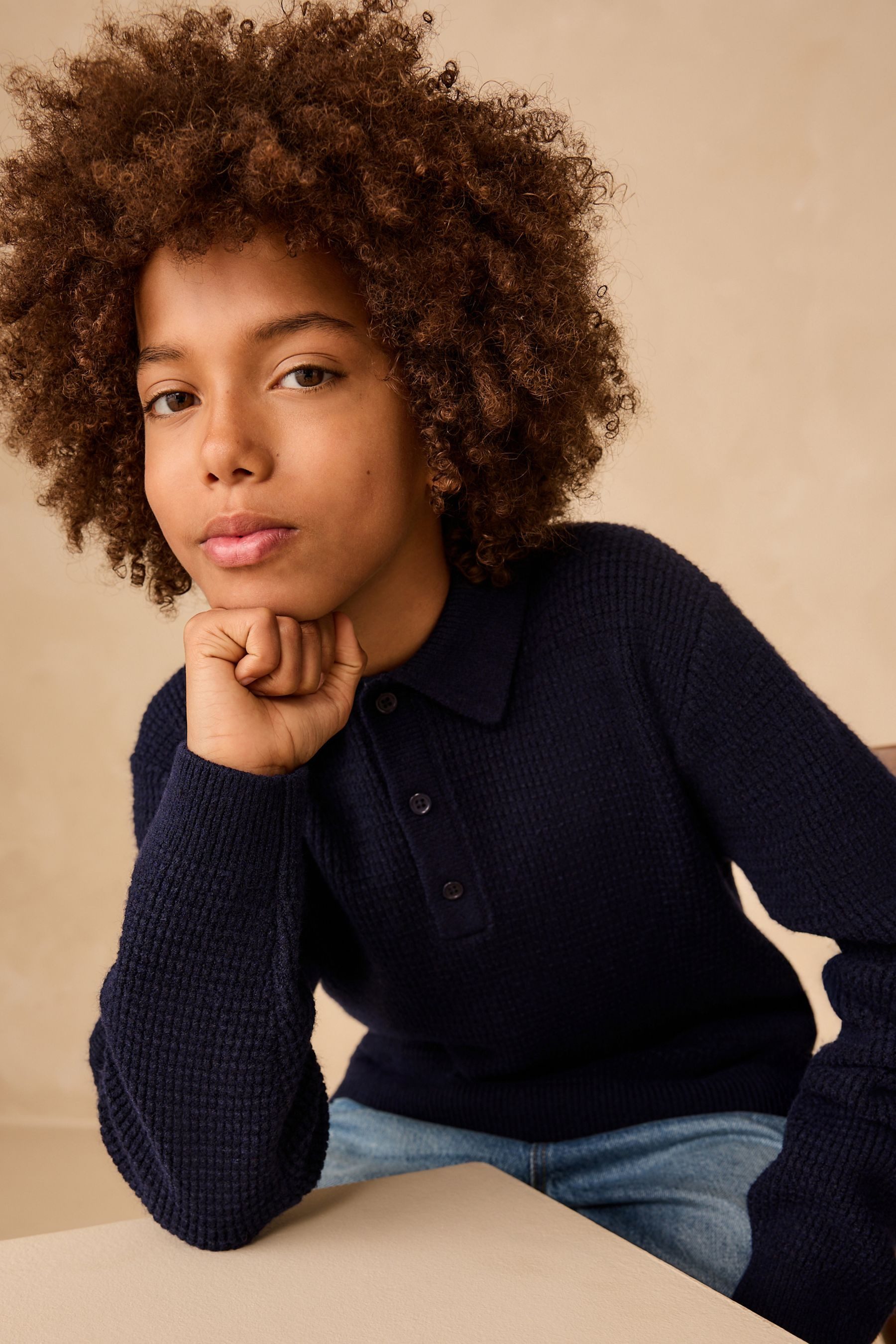 Next Polokragenpullover Gestricktes Poloshirt mit Knopfleiste (1-tlg)