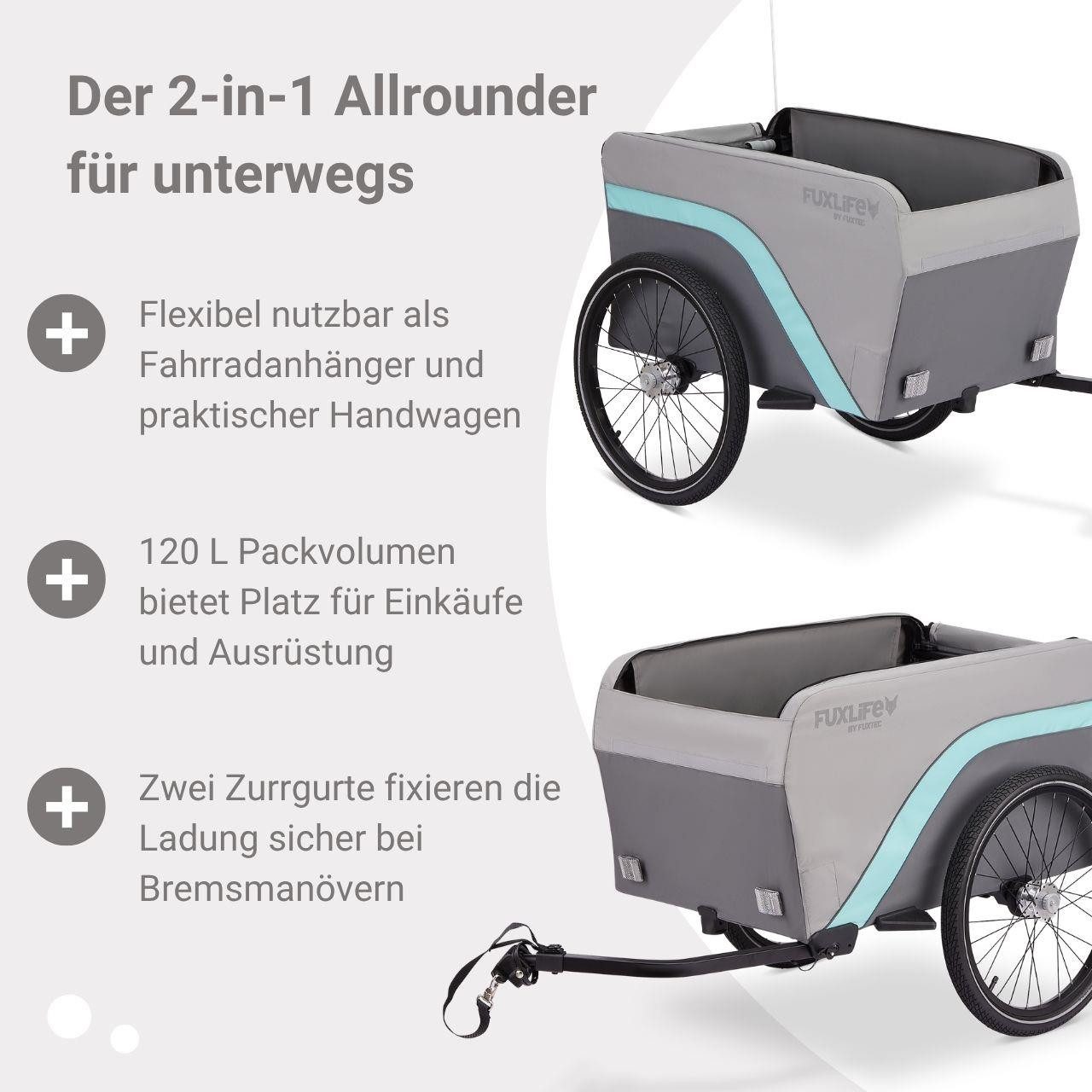FUXLIFE Fahrradkinderanhänger FX-LA120, 2in1 Nutzung, 120 L Volumen, 47,8 kg Zuladung – Bild 4 von 5