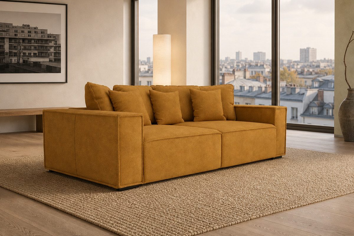 foamnova Big-Sofa York, Loungesofa, große Sitzfläche, 7 Kissen, B 244 x H 62 x T117, Kissen inklusive, Loungegefühl für dein Wohnzimmer