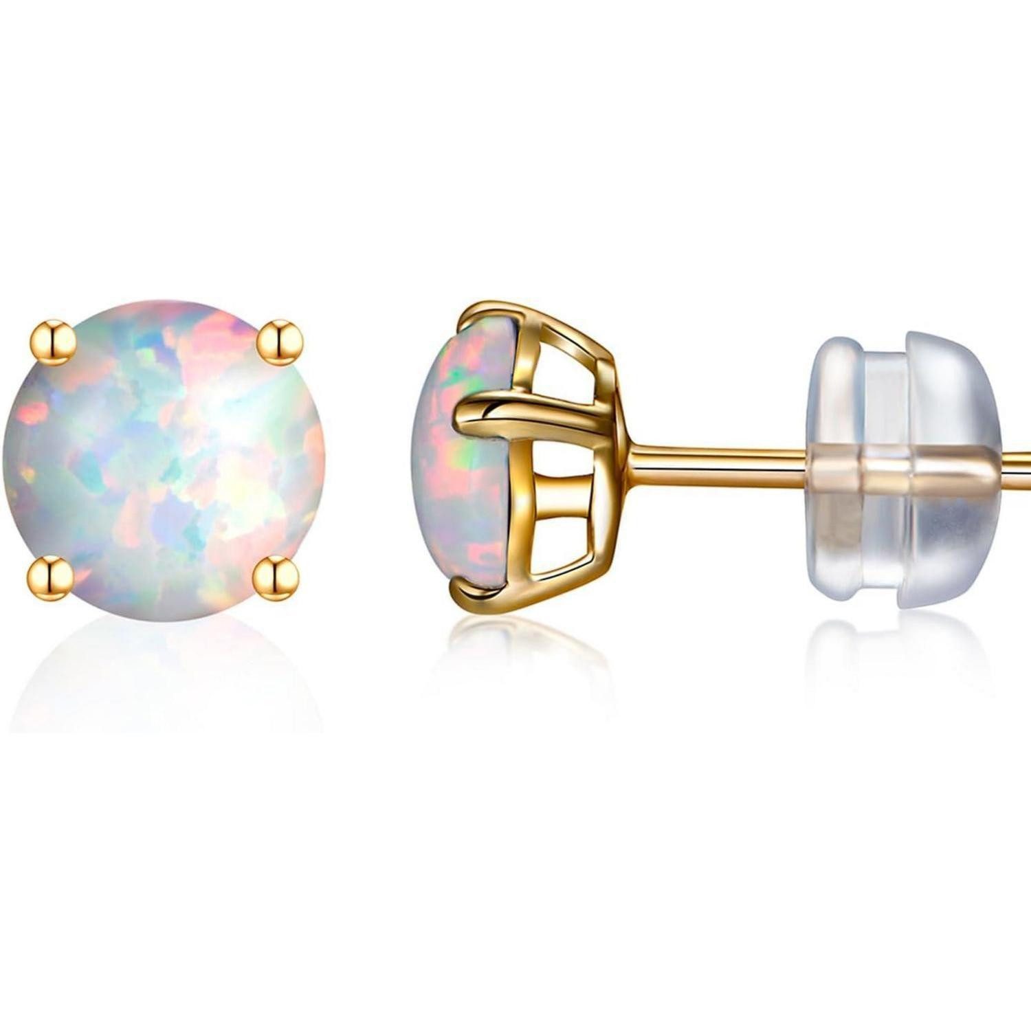 Paar Ohrstecker Ohrringe Ohrstecker Opal Gold Geschenk Valentinstag Freundin Weiß 14K