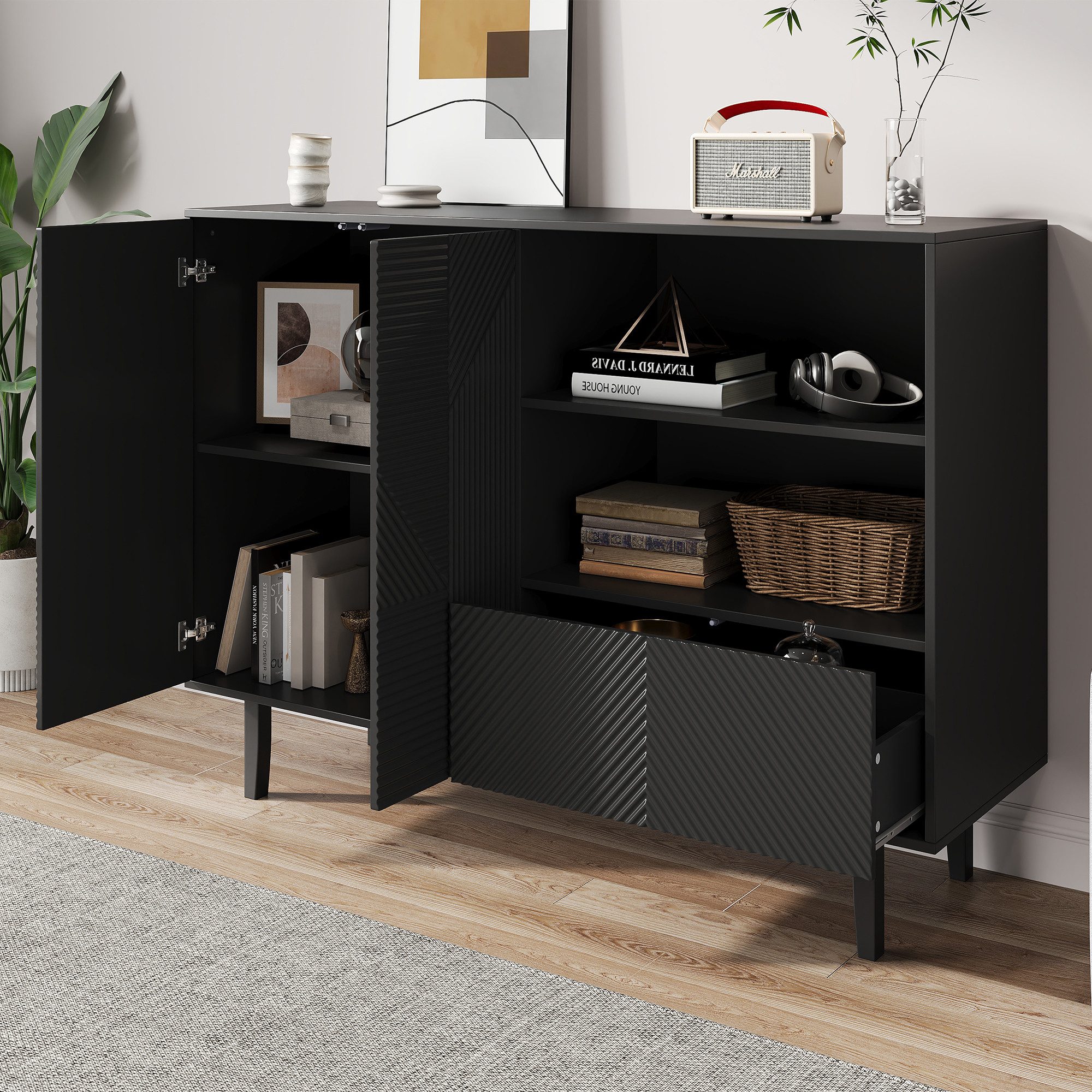 OKWISH Sideboard modernes schwarzes Sideboard (Küchenmöbel,Esszimmerschrank günstig online kaufen