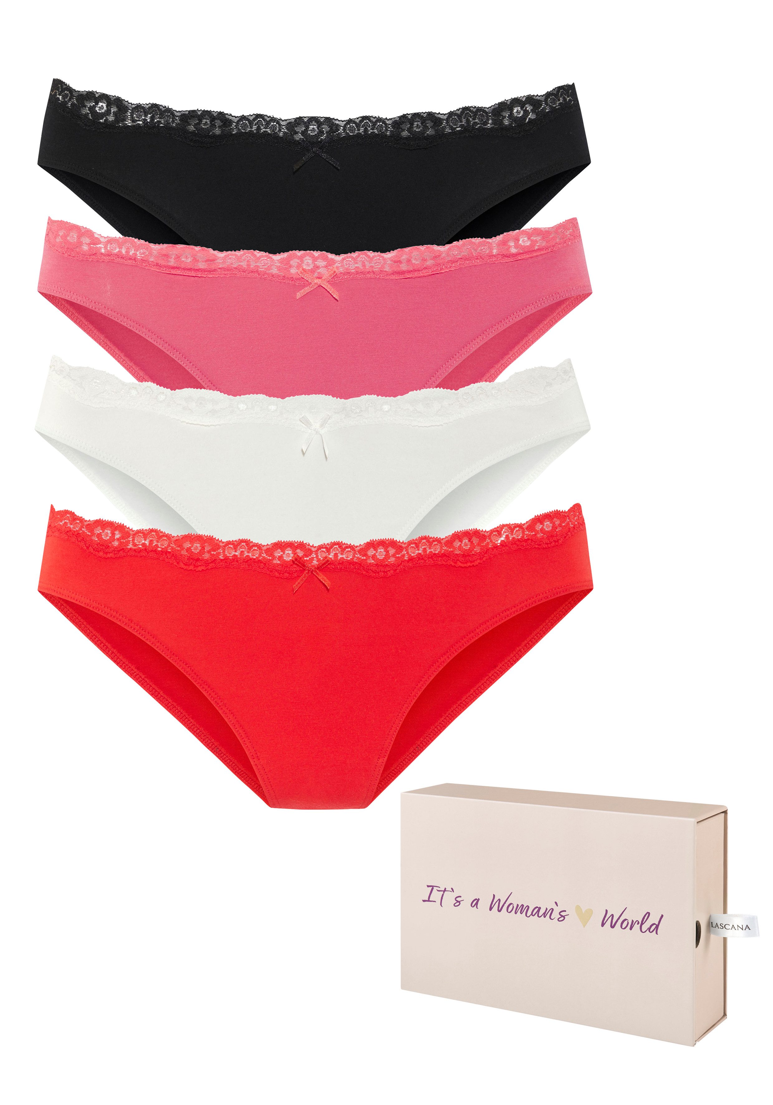 LASCANA Bikinislip (Packung, 4-St) aus elastischer Baumwolle, in schöner Bo günstig online kaufen