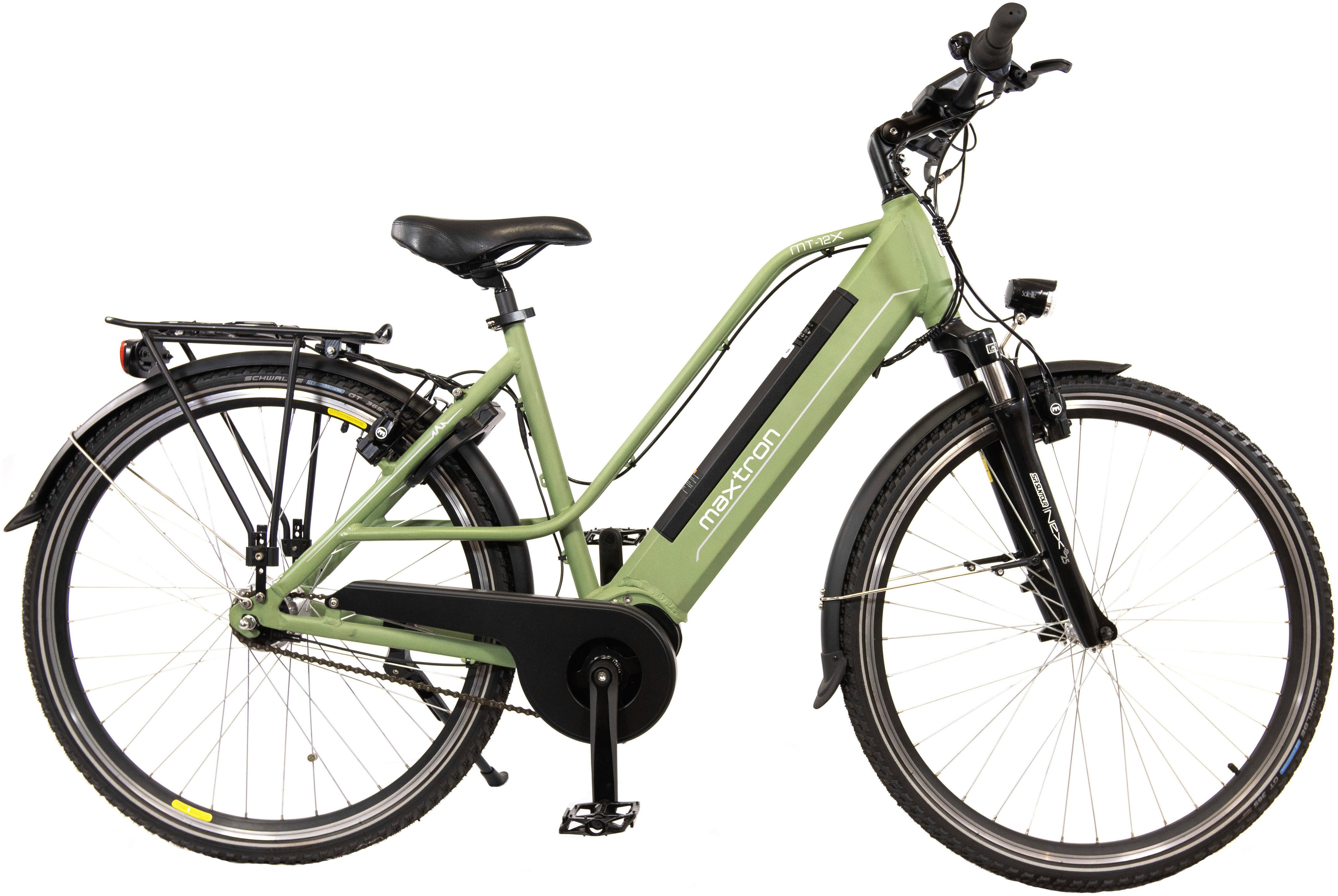 Maxtron E-Bike MT-12X, 7 Gang Shimano NEXUS Schaltwerk, Nabenschaltung, Mittelmotor, 360 Wh Akku, Pedelec, Elektrofahrrad für Damen u. Herren, Trekkingrad, Ringschloss