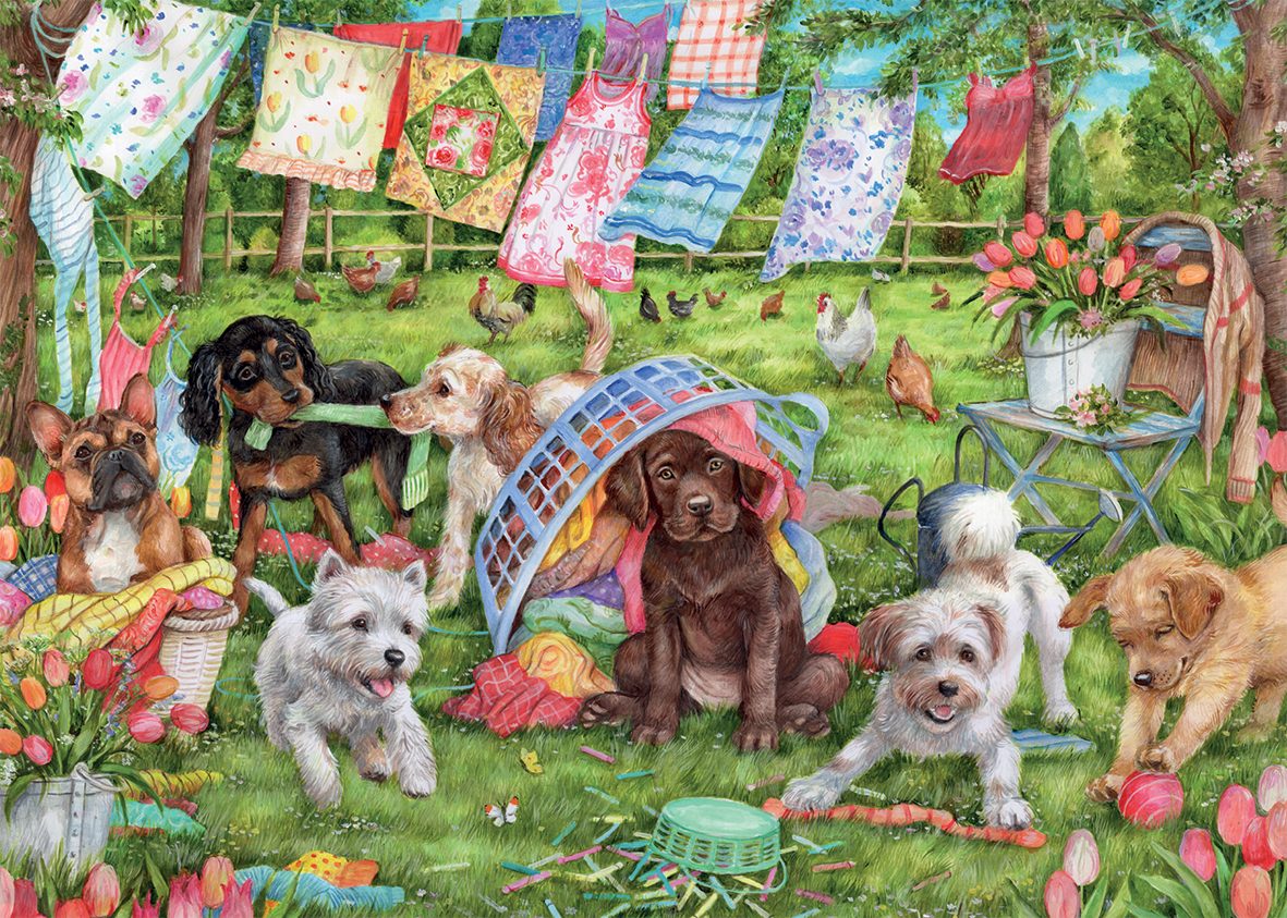 Jumbo Spiele Puzzle Welpen im Garten 1000 Teile Puzzle, 1000 Puzzleteile, Made in Europe
