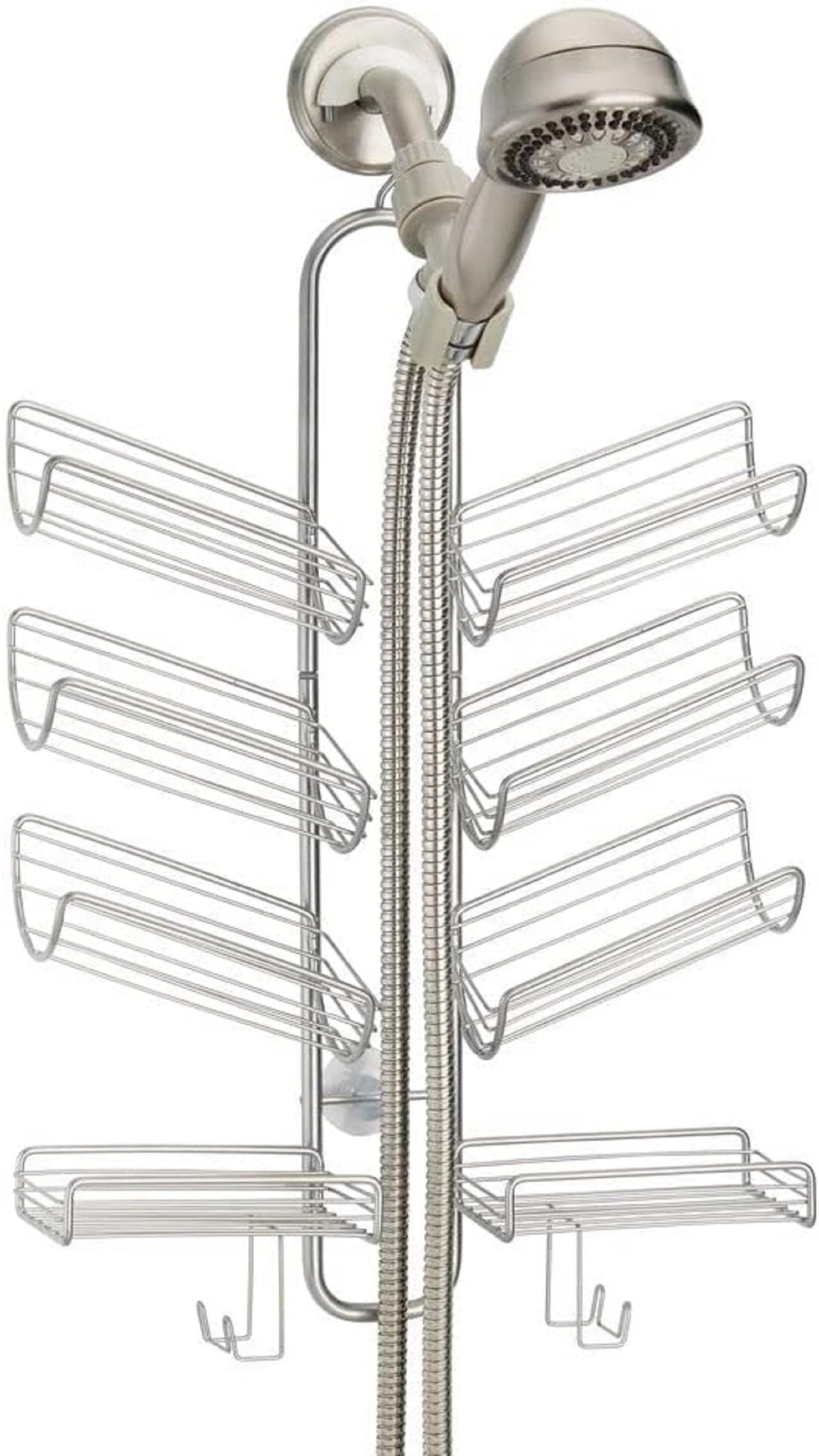 mDesign Badaccessoire-Set Duschablage Kopf 8 Körbe Bad silber mit Saugnapf 4 Haken Duschregal