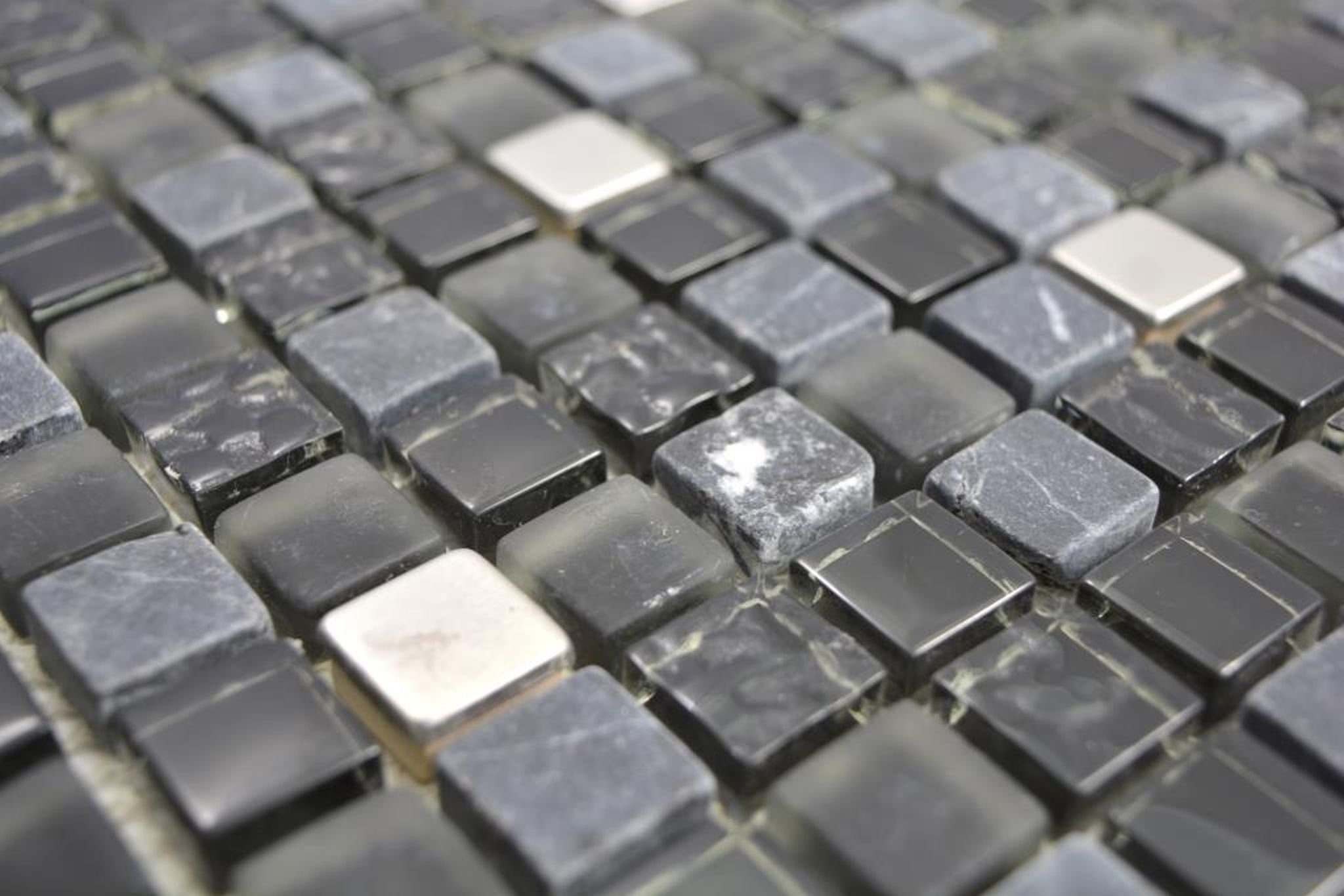 Mosani Mosaikfliesen Naturstein Mosaikfliese Edelstahl schwarz silber anthrazit
