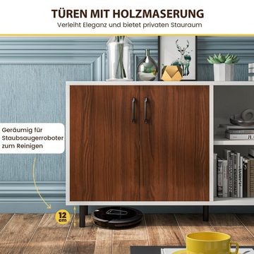 COSTWAY Sideboard, mit Schrank und 2 offenen Fächern, Holz, 148x40x75cm