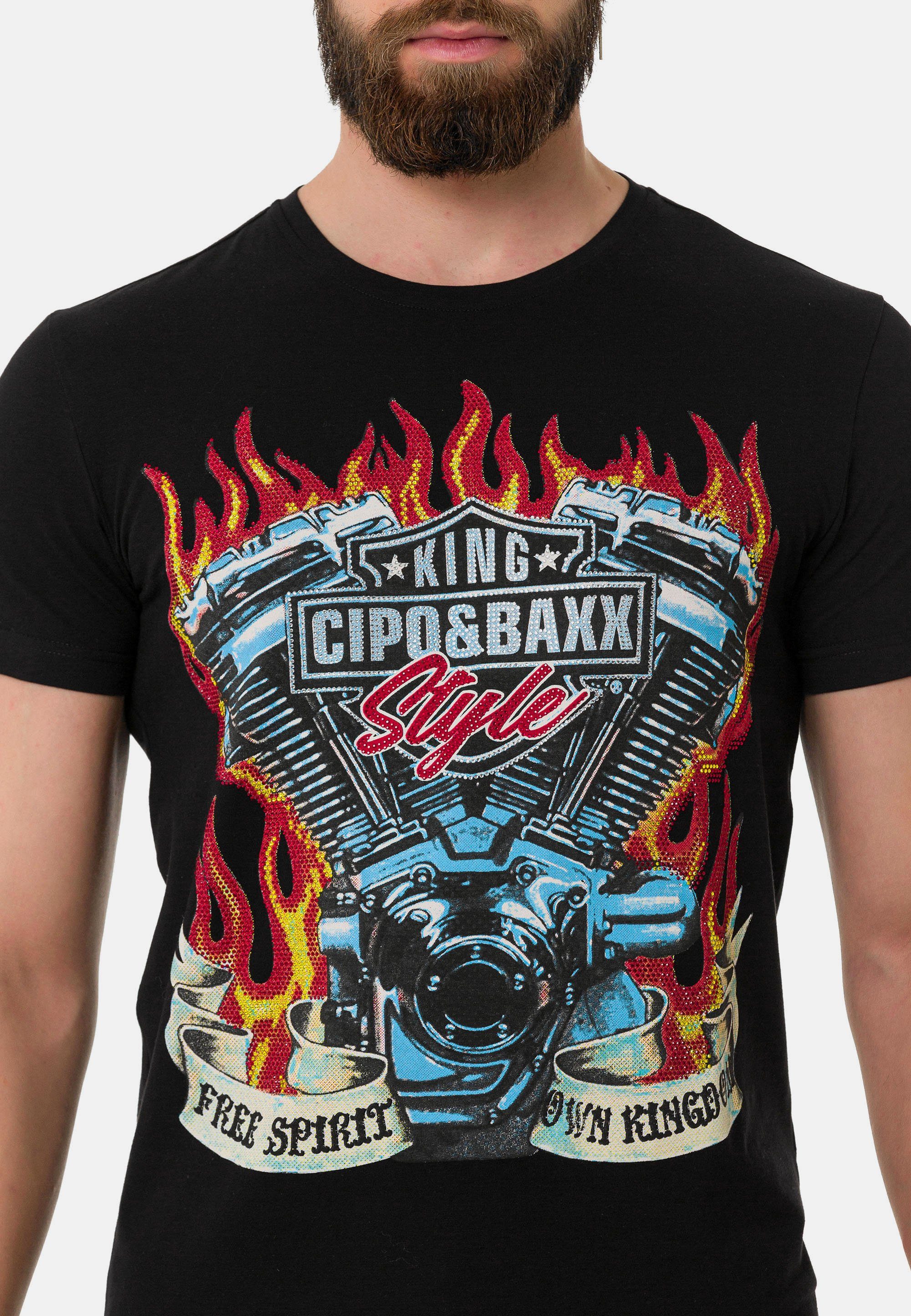 schwarz Cipo T-Shirt mit & Baxx Markenprint coolem