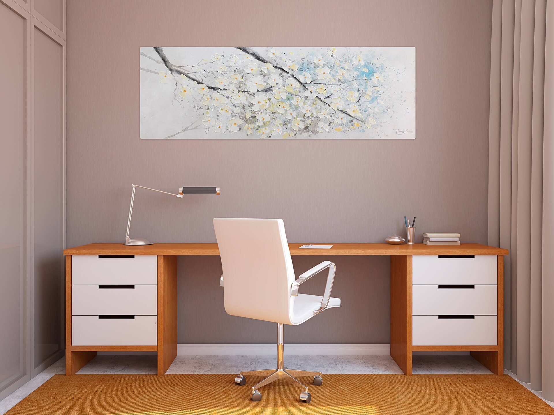 KUNSTLOFT Gemälde Wohnzimmer 150x50 Wandbild cm, Frühlingsbeginn HANDGEMALT 100% Leinwandbild