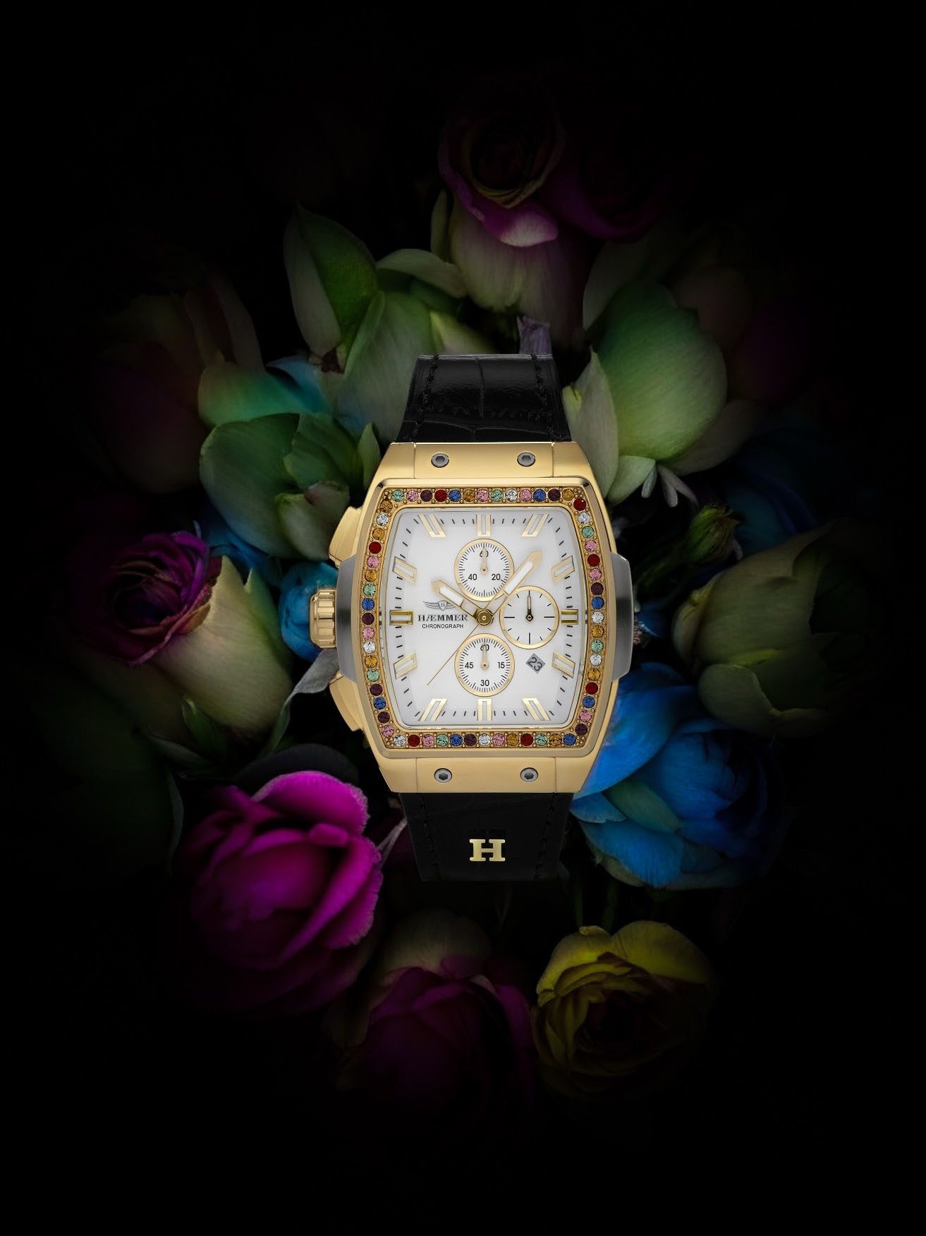 HAEMMER GERMANY Chronograph TONNEAU NOELLE, T-007, Quarzuhr, Armbanduhr,Damenuhr,Lederarmband,digital,Datum,Stoppfunktion
