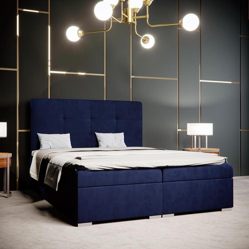 Bett Boxspring Blaues Polster Betten Luxus Hotel Bett Doppel JVmoebel Bettkasten