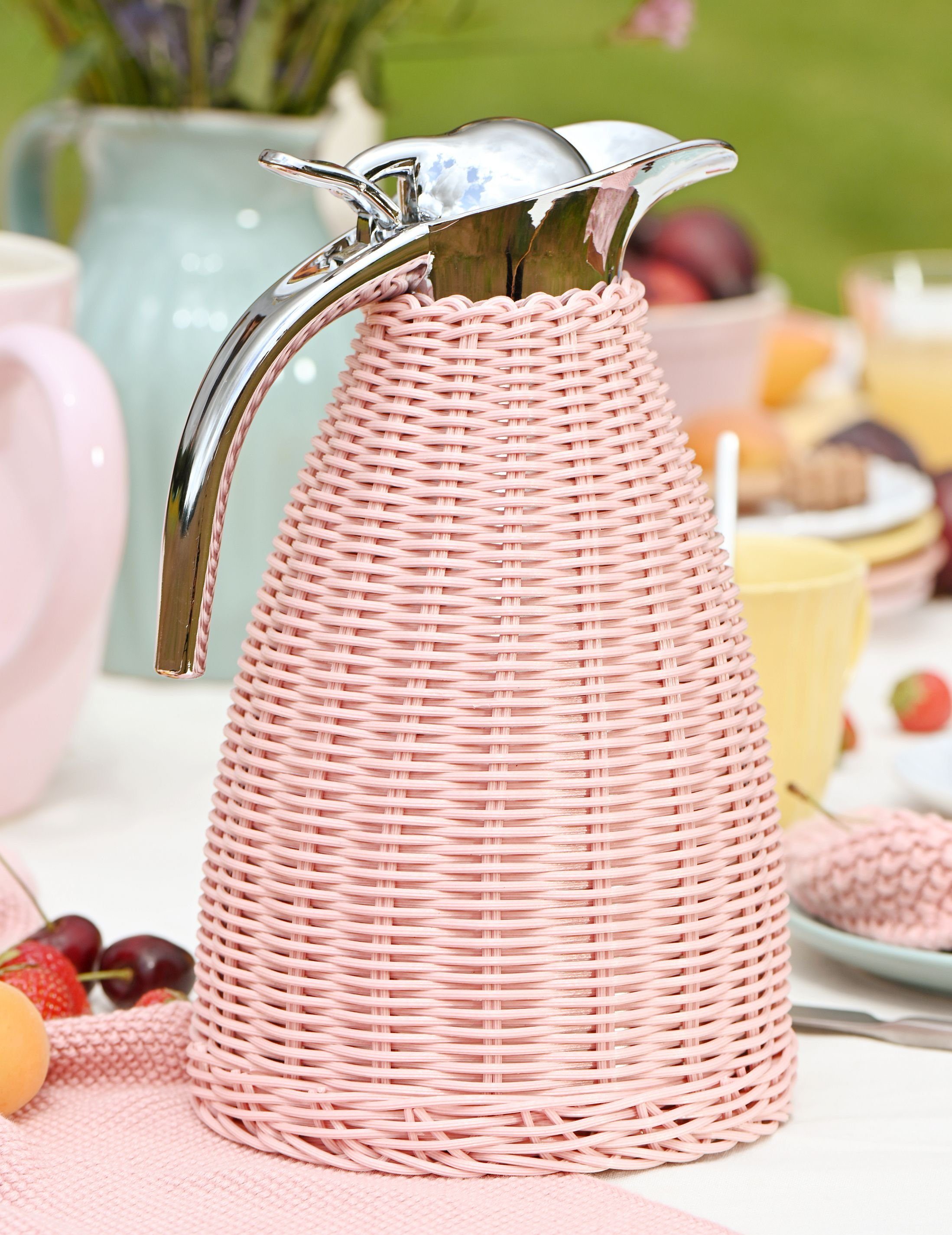 Ib Laursen Isolierkanne Thermoskanne Kaffeekanne 1,5 Liter Edelstahl Rattan Rosa Ib Laursen