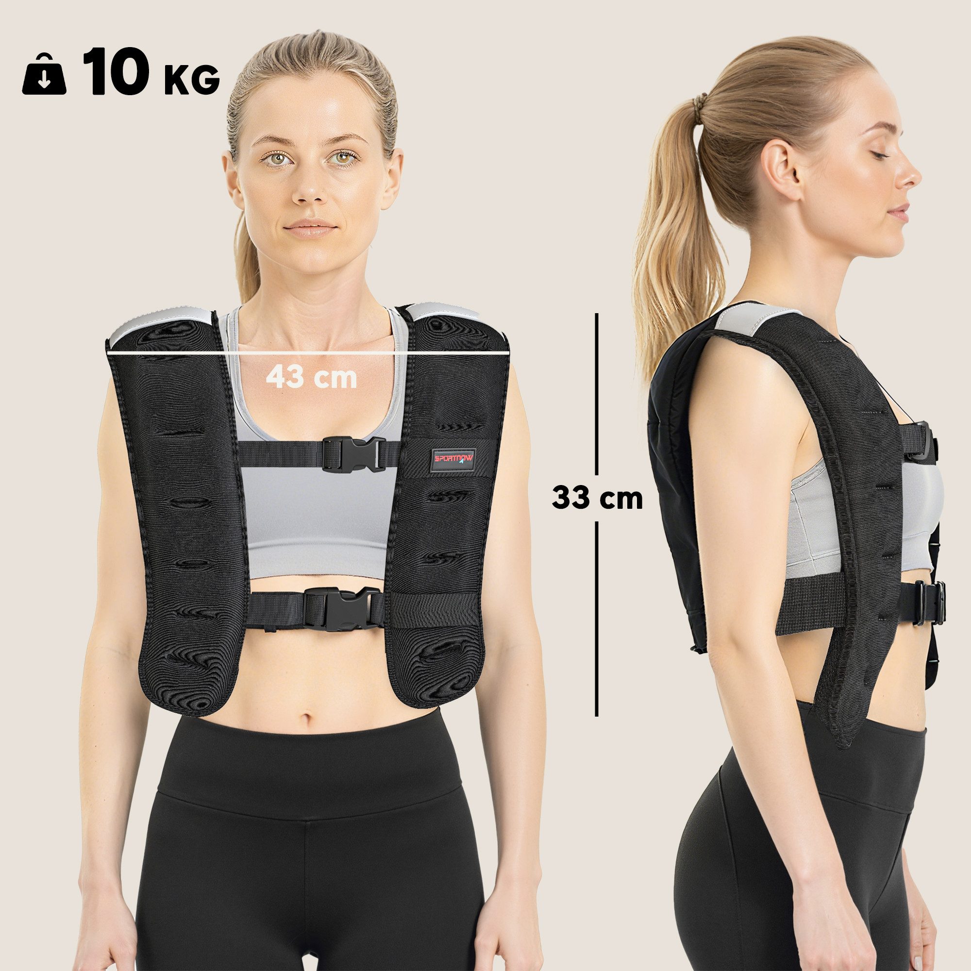 SPORTNOW Gewichtsweste 10 KG Trainingsweste mit Reflektierenden Streifen verstellbaren Gurten, (Set, 1-tlg., mit Reflektionsstreifen), für Muskelaufbau Krafttraining, Laufen, Fitness, Cross Training