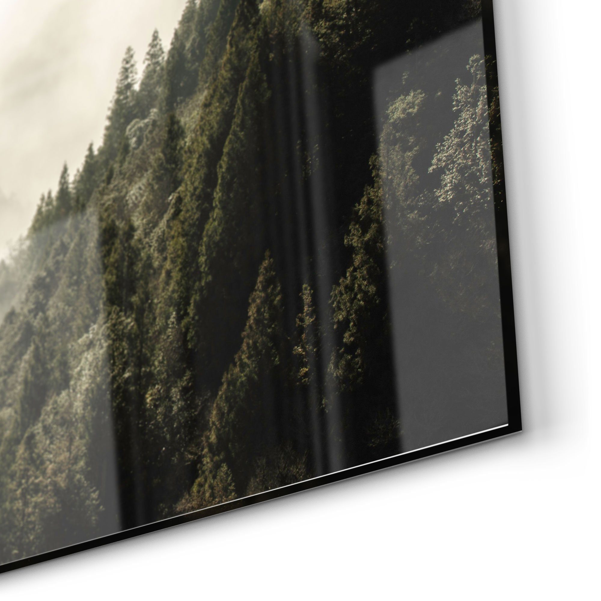 den DEQORI Badrückwand Herdblende Bergen', in Glas 'Nebel Küchenrückwand Spritzschutz