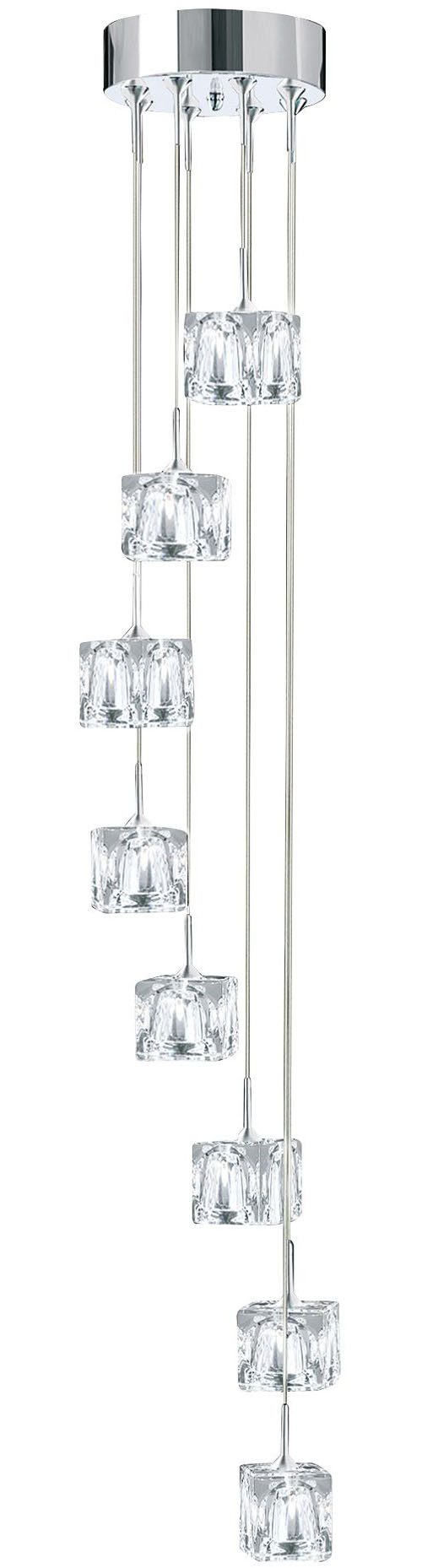 Searchlight Hängeleuchte Ice Cube 8Lt Multi-Drop Pendant - Chrome Metal & Glass, LED fest integriert, Warmweiß